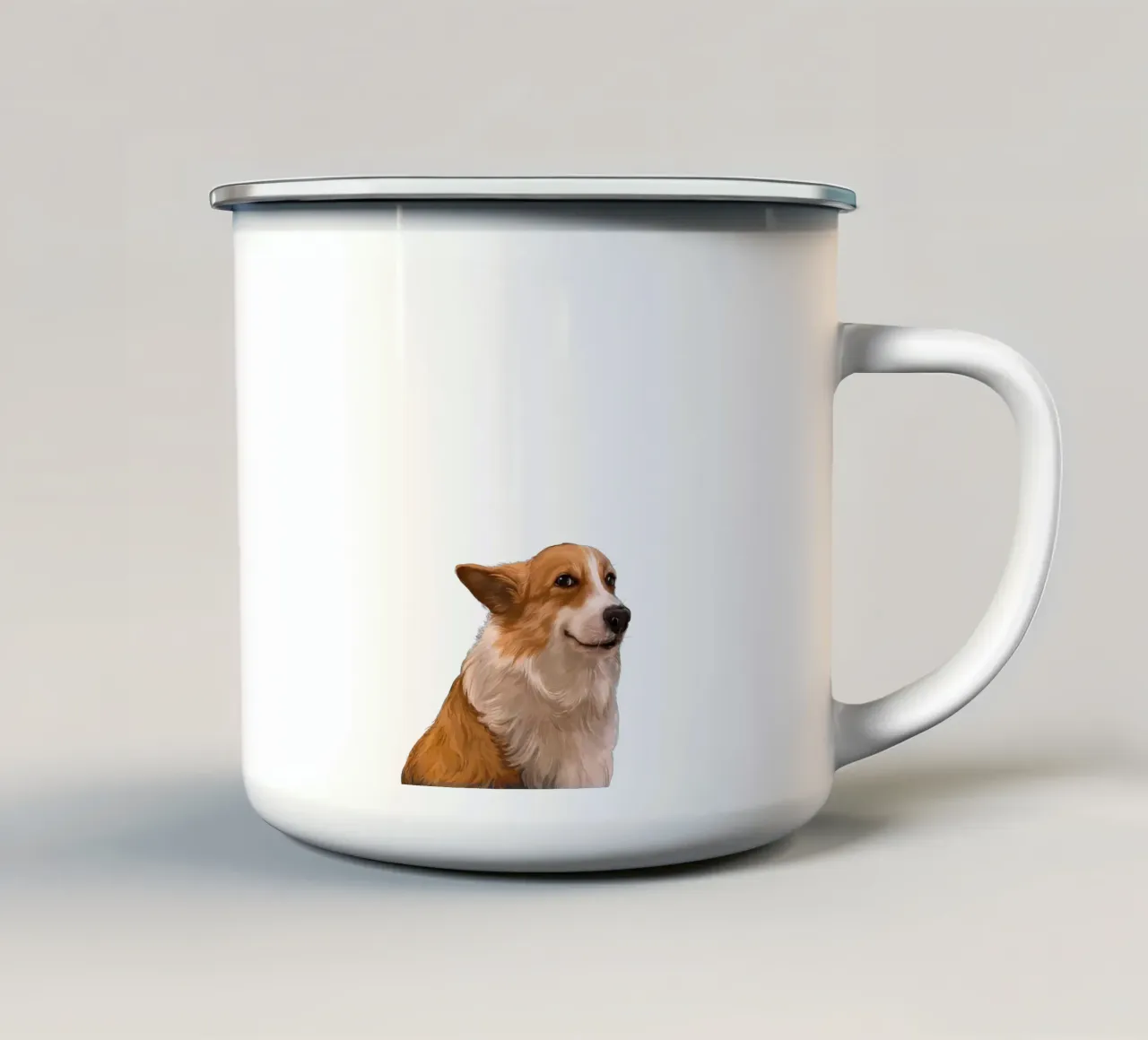 Sneaky Corgi taza de esmalte de Laura Graves