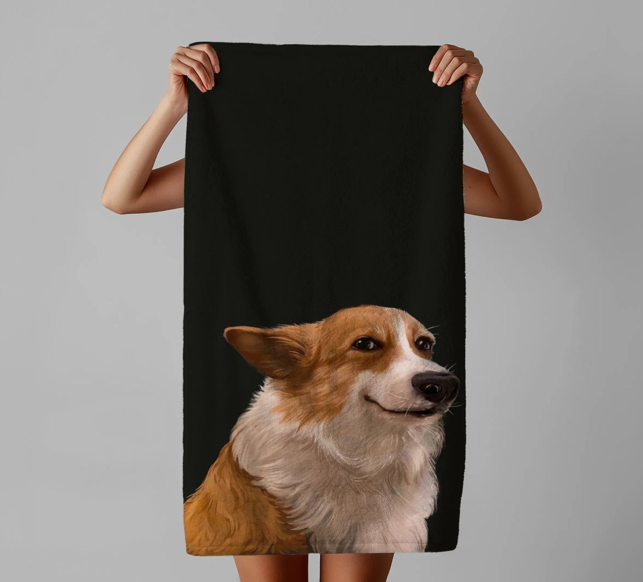 Sneaky Corgi towel by Laura Graves