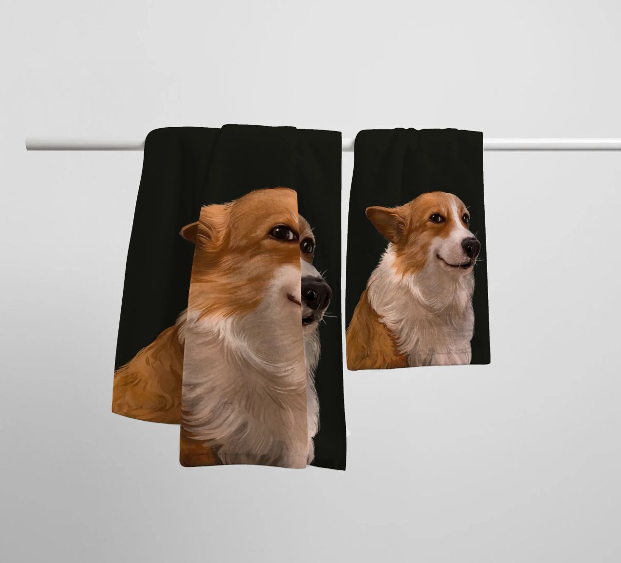 Sneaky Corgi towel by Laura Graves