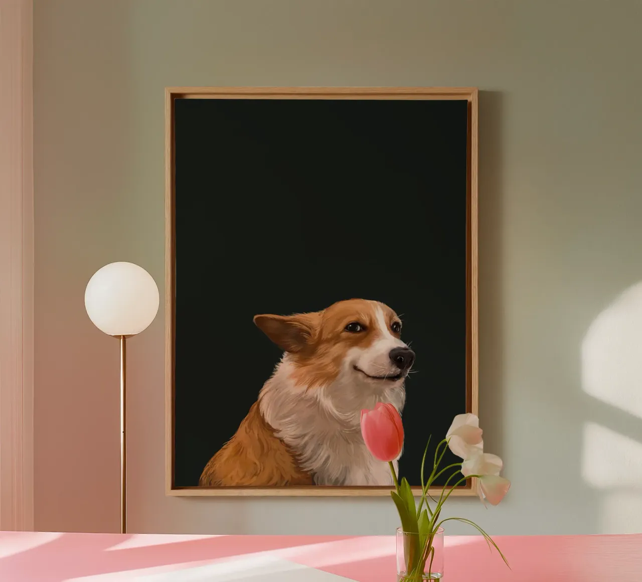 Sneaky Corgi tela con Cornice a cassetta da Laura Graves