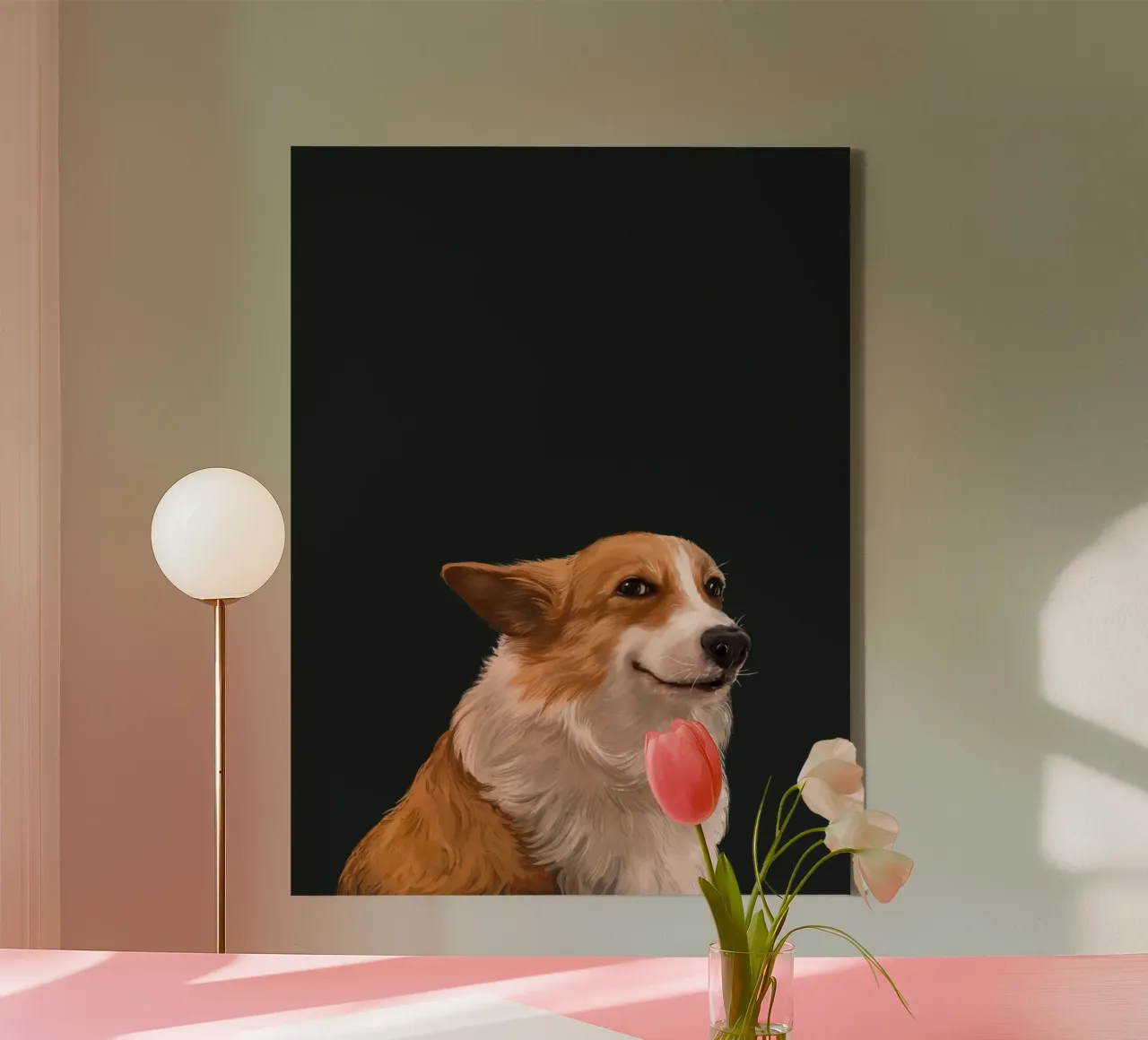 Sneaky Corgi tela con Cornice a cassetta da Laura Graves