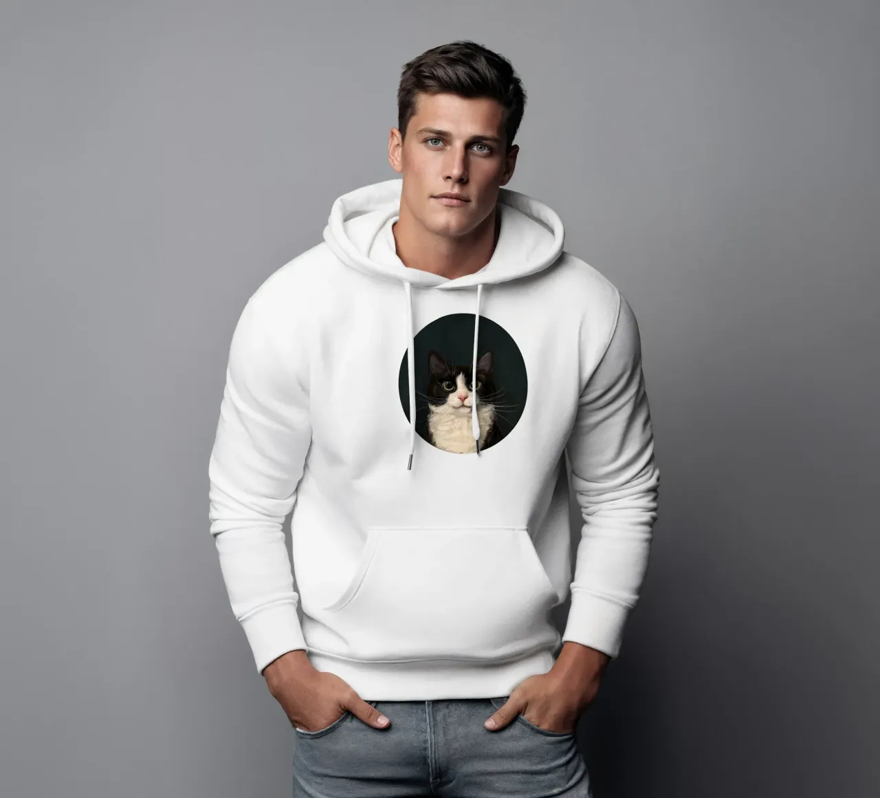 Tuxedo Cat Portrait felpa con cappuccio da Laura Graves