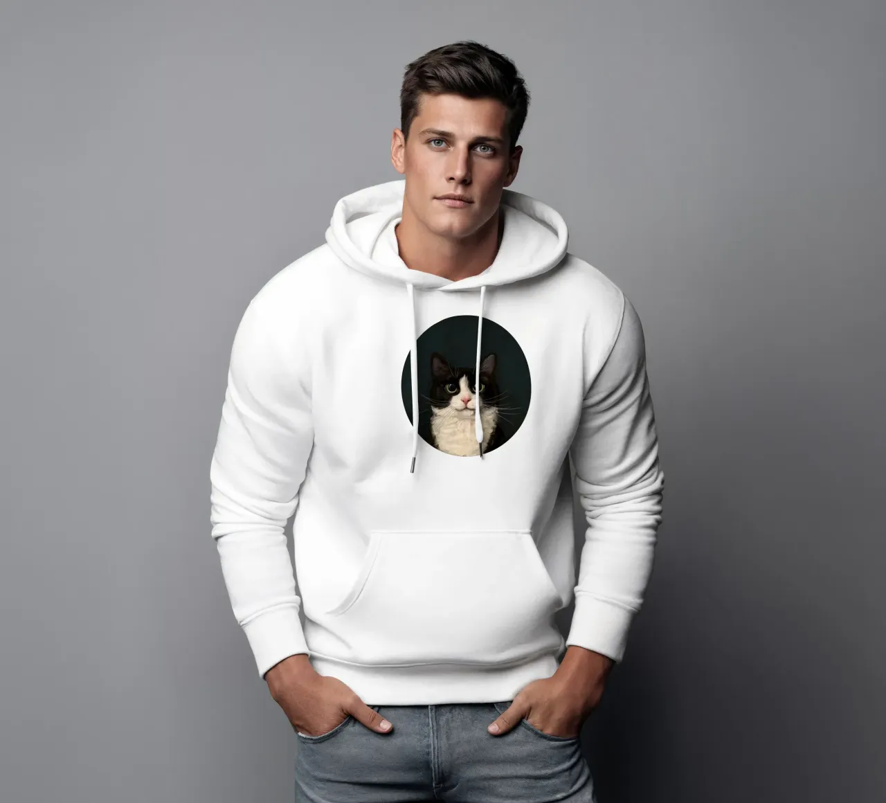 Tuxedo Cat Portrait Hoodie von Laura Graves