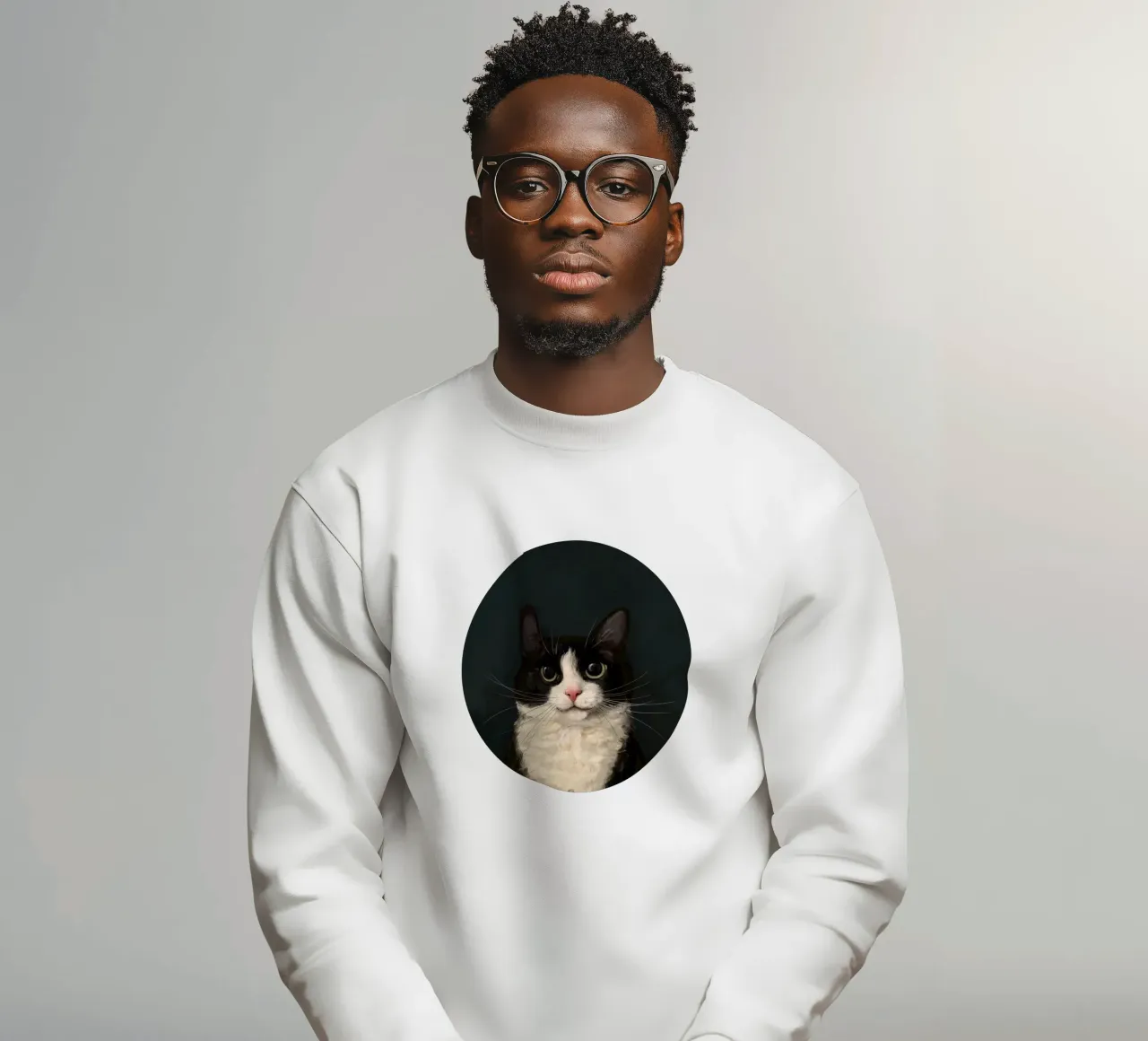Tuxedo Cat Portrait sweatshirt by Laura Graves