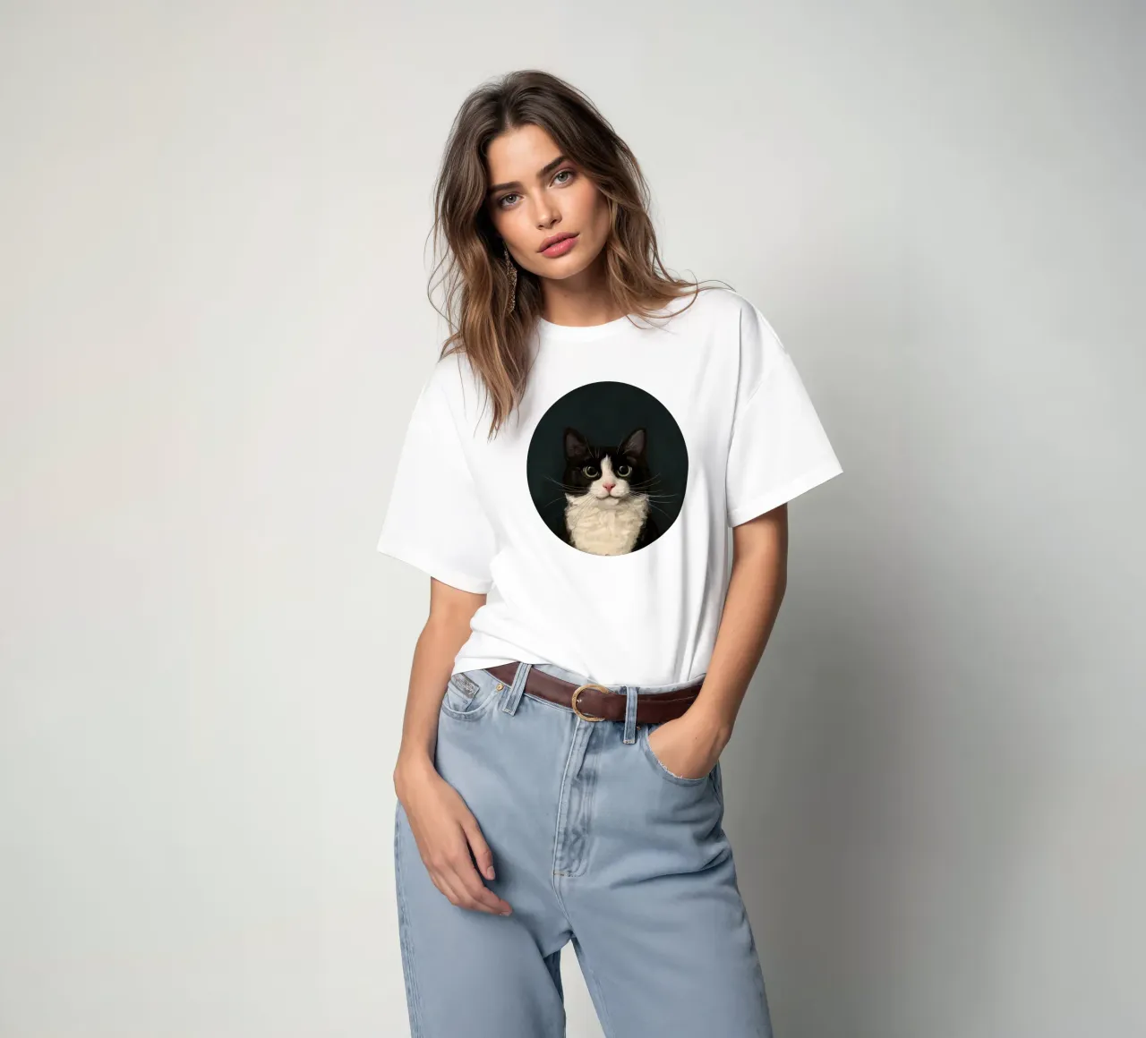 Tuxedo Cat Portrait T-Shirt von Laura Graves
