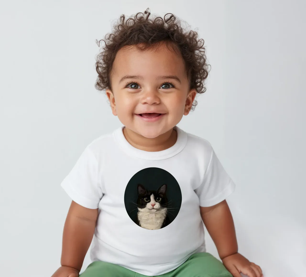 Tuxedo Cat Portrait camiseta de bebé de Laura Graves