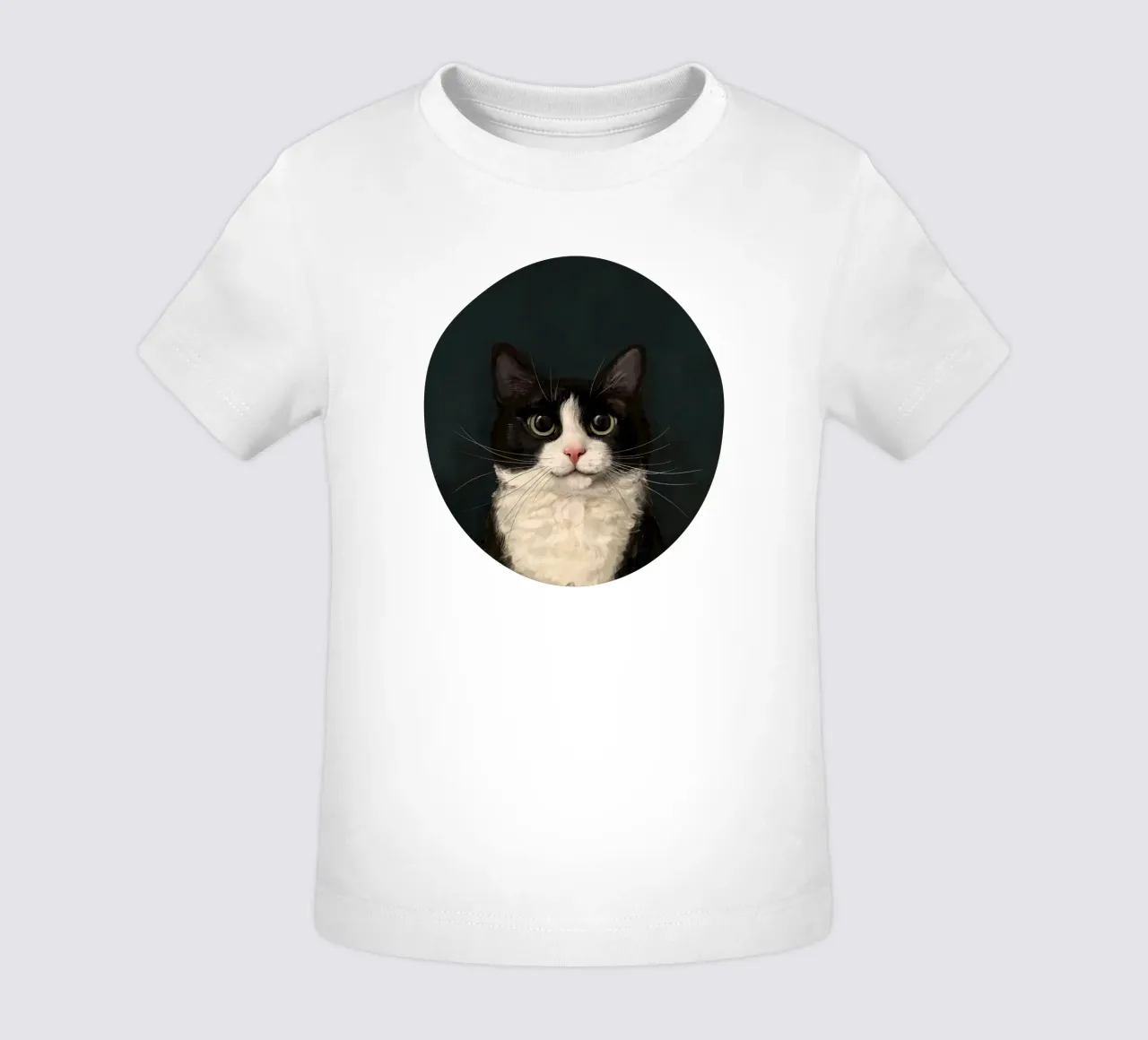 Tuxedo Cat Portrait baby t-shirt by Laura Graves