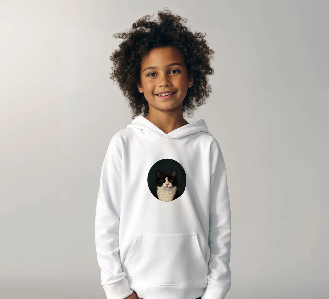 Tuxedo Cat Portrait sudadera con capucha para niño de Laura Graves