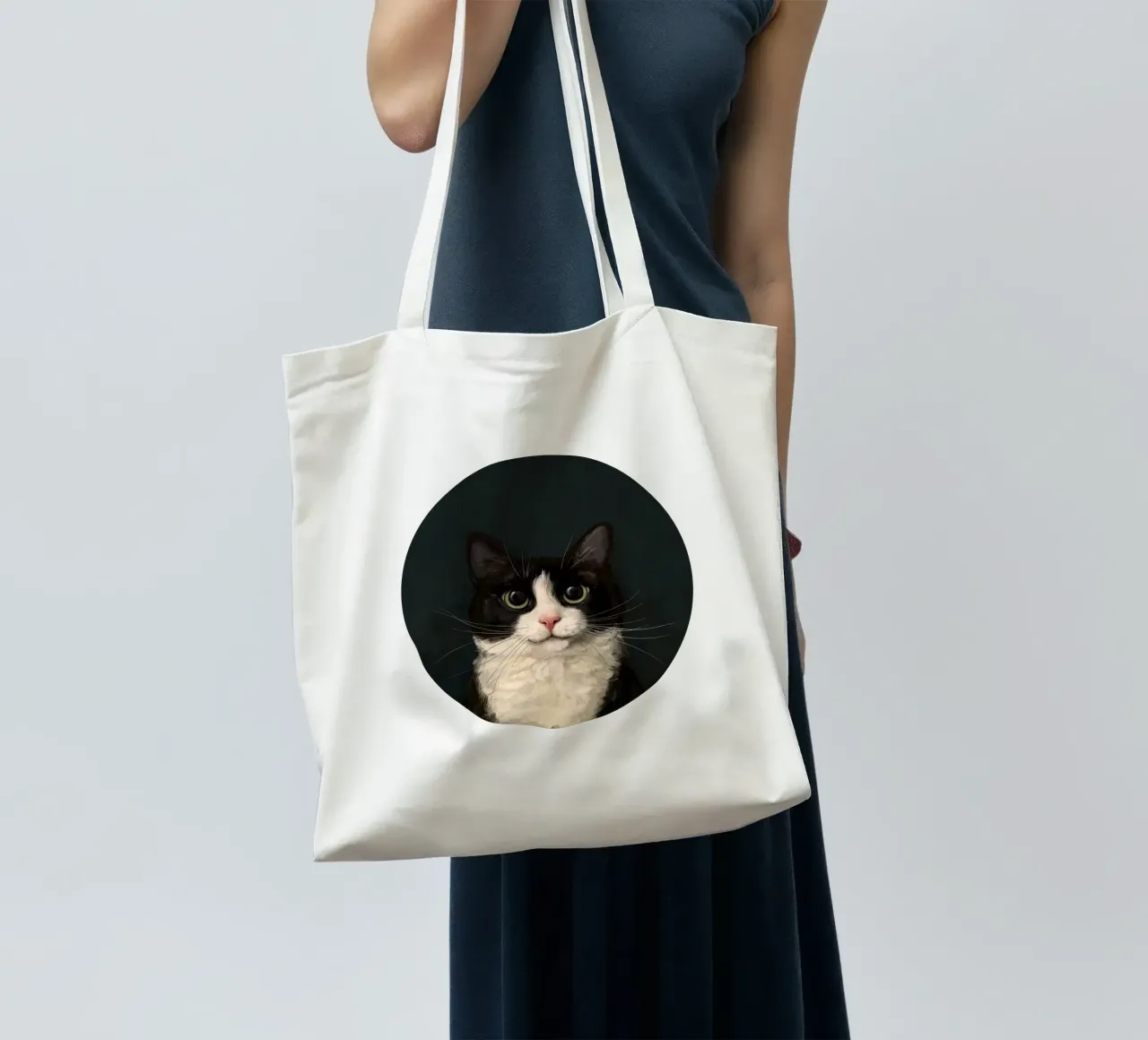 Tuxedo Cat Portrait tote bag by Laura Graves