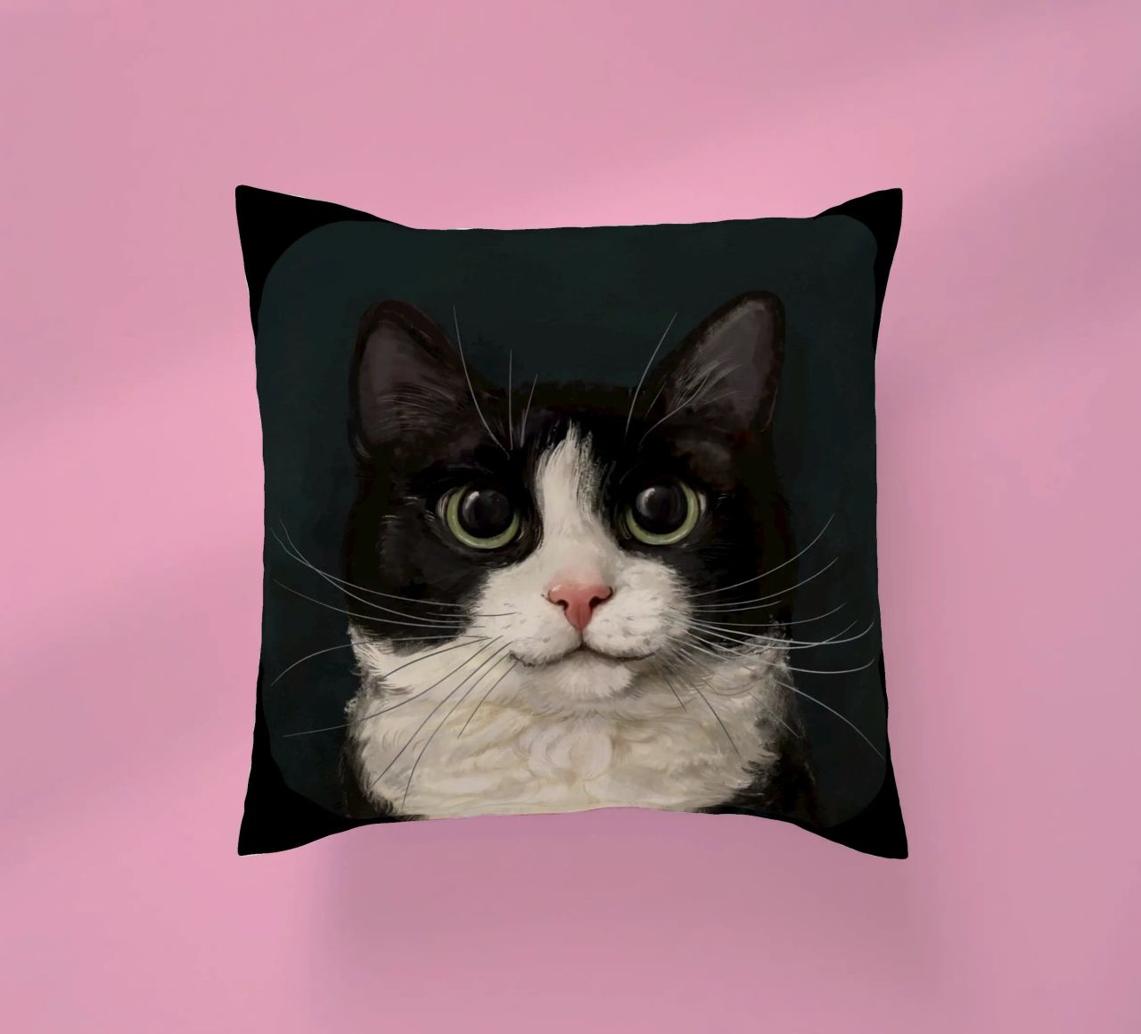Tuxedo Cat Portrait decorative cushion by Laura Graves
