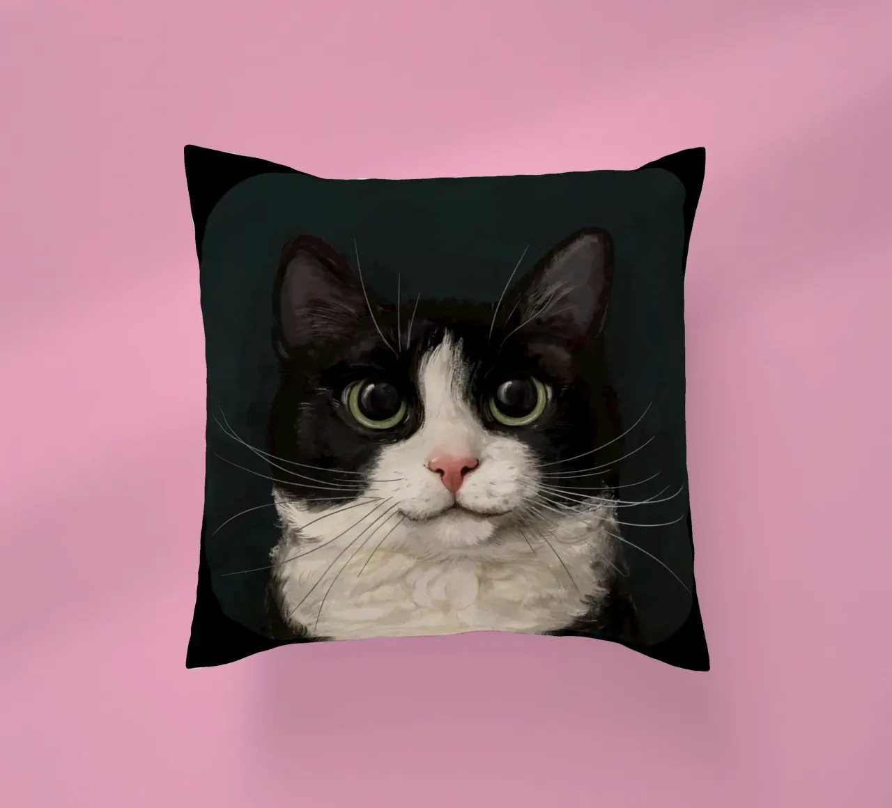 Tuxedo Cat Portrait Kissen von Laura Graves