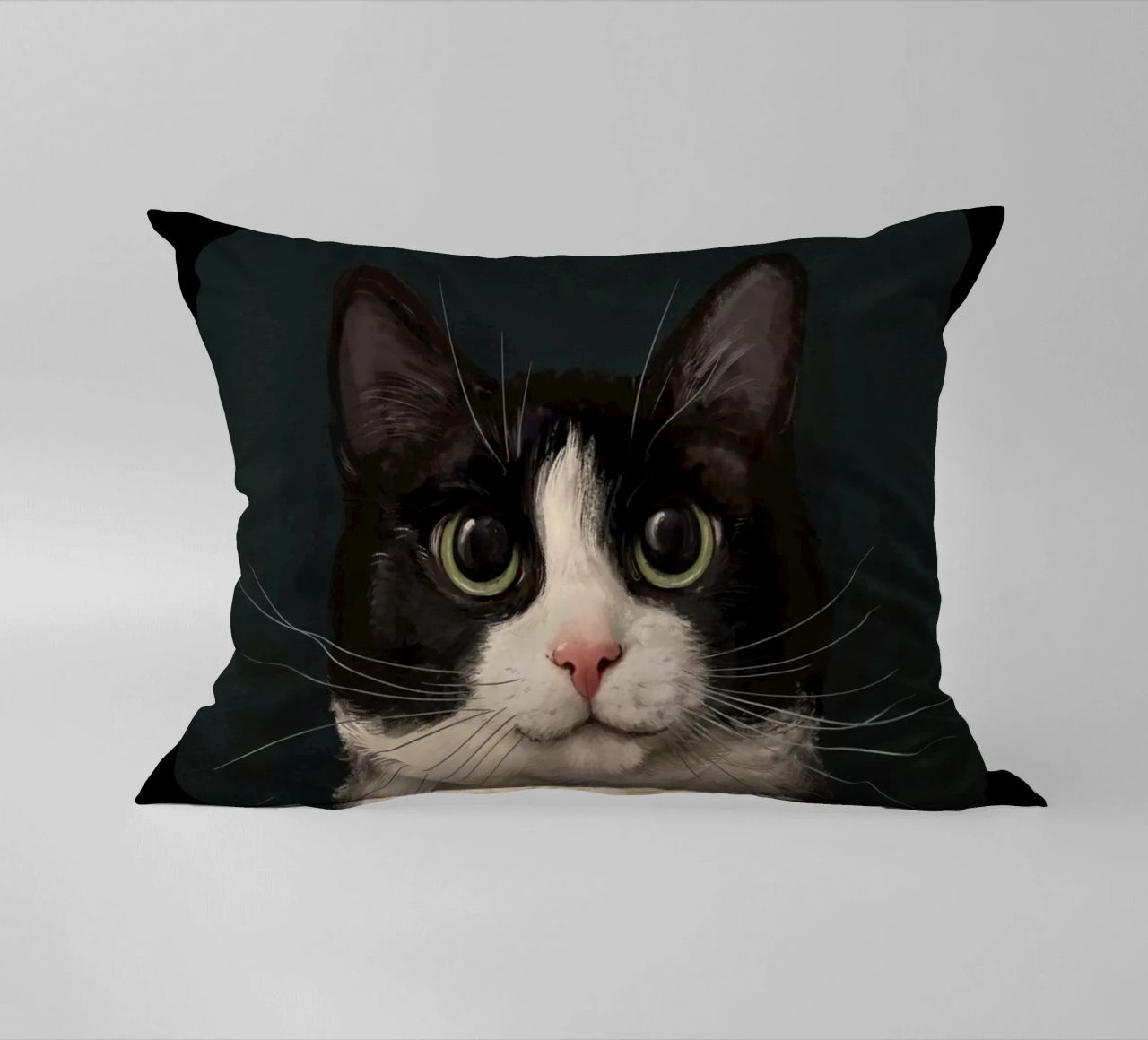 Tuxedo Cat Portrait decorative cushion by Laura Graves