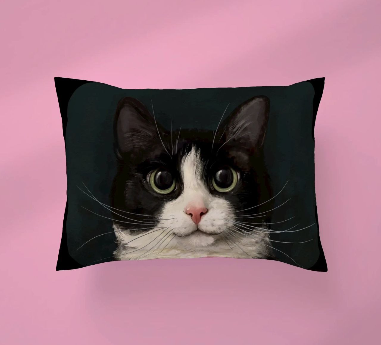 Tuxedo Cat Portrait decorative cushion by Laura Graves