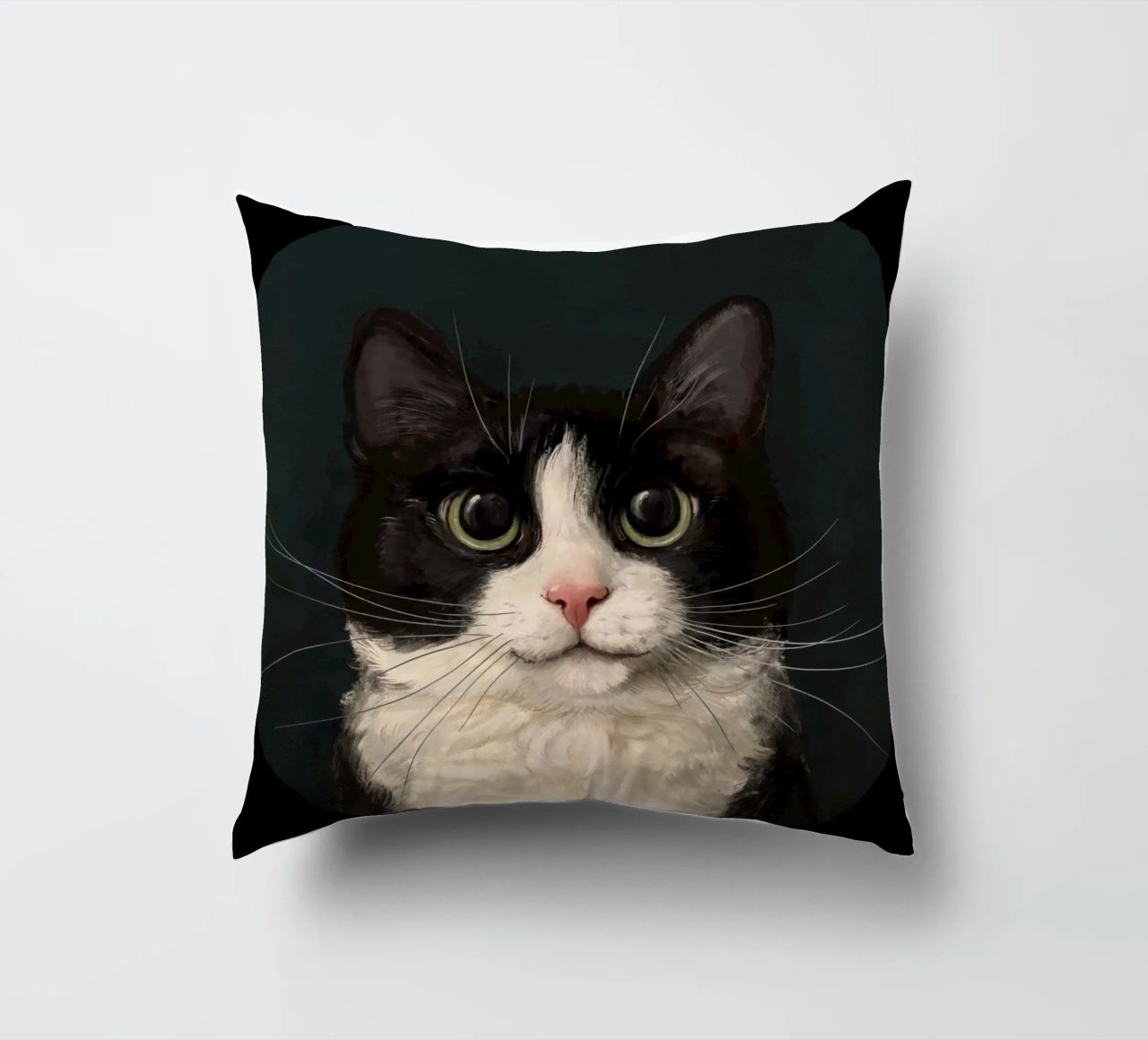 Tuxedo Cat Portrait decorative cushion by Laura Graves
