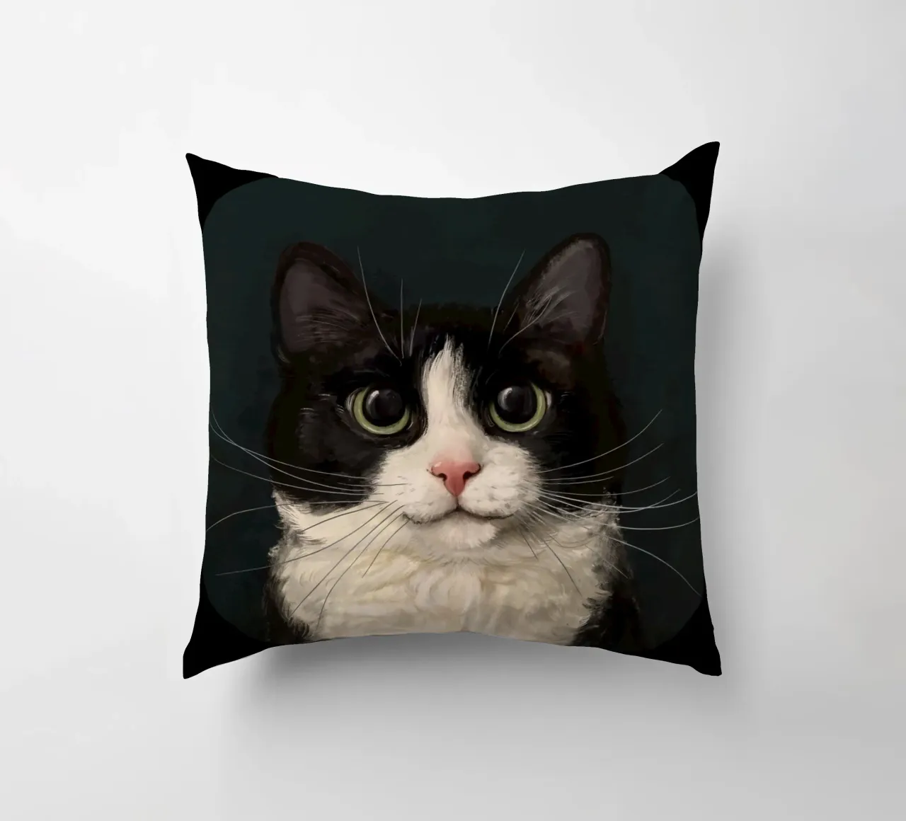 Tuxedo Cat Portrait Kissen von Laura Graves