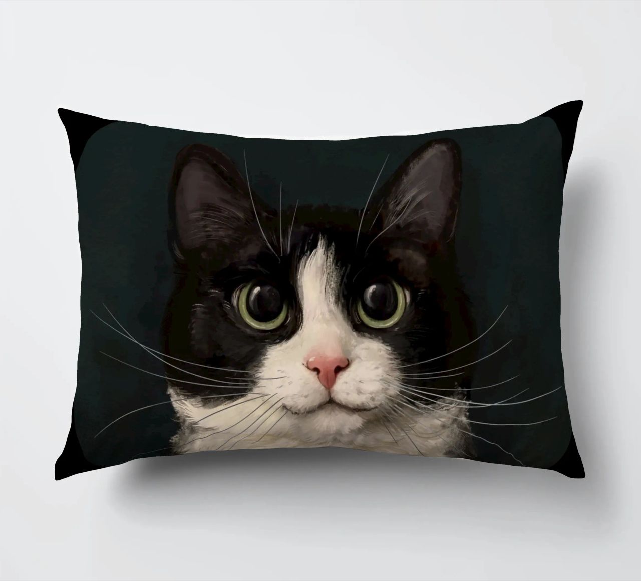 Tuxedo Cat Portrait decorative cushion by Laura Graves