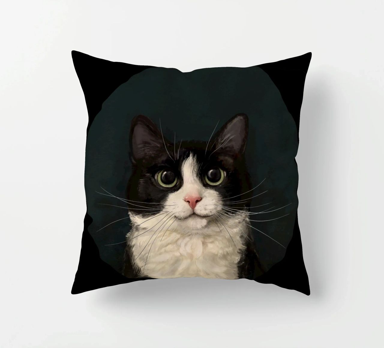 Tuxedo Cat Portrait decorative cushion by Laura Graves