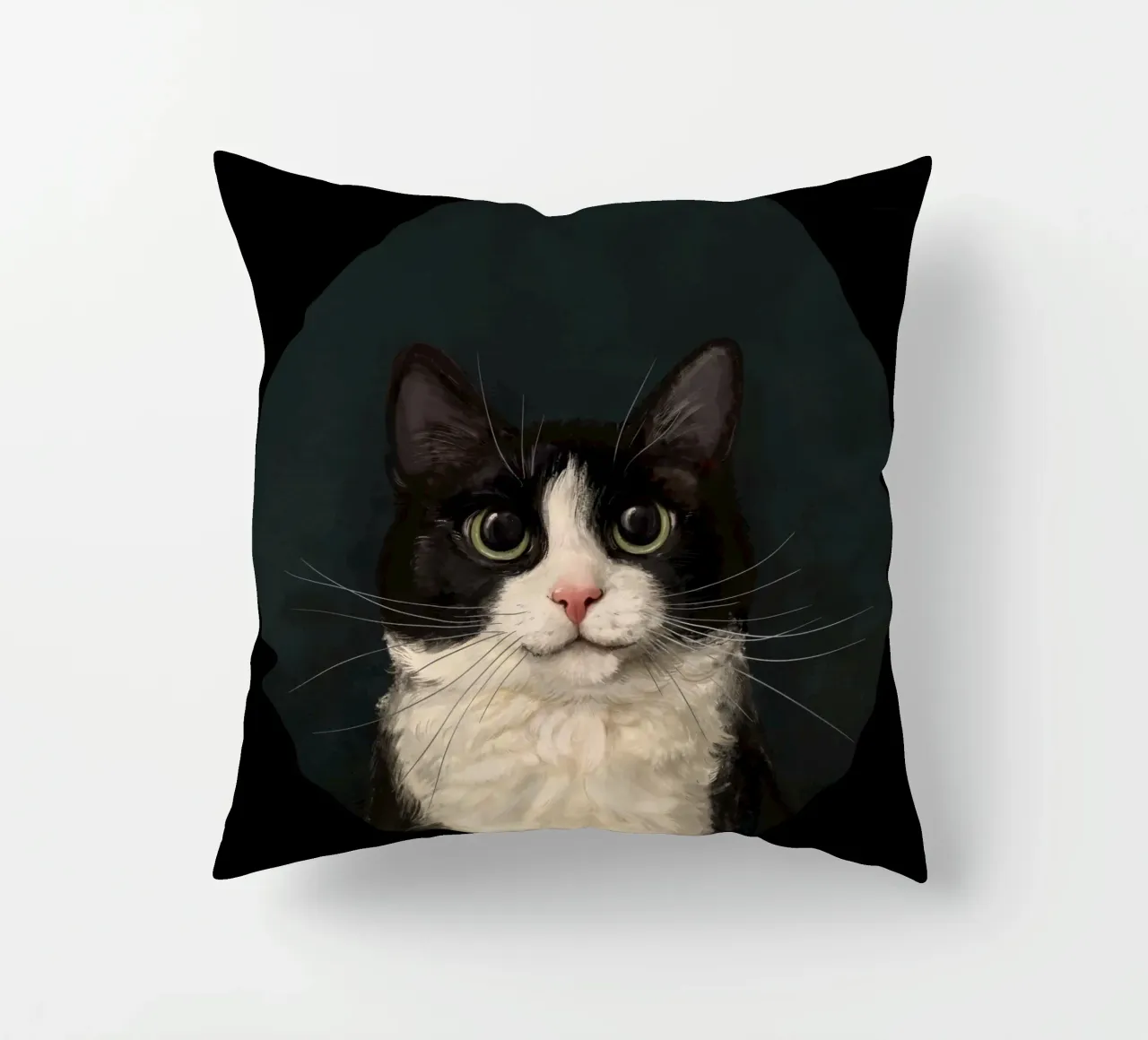 Tuxedo Cat Portrait Kissen von Laura Graves