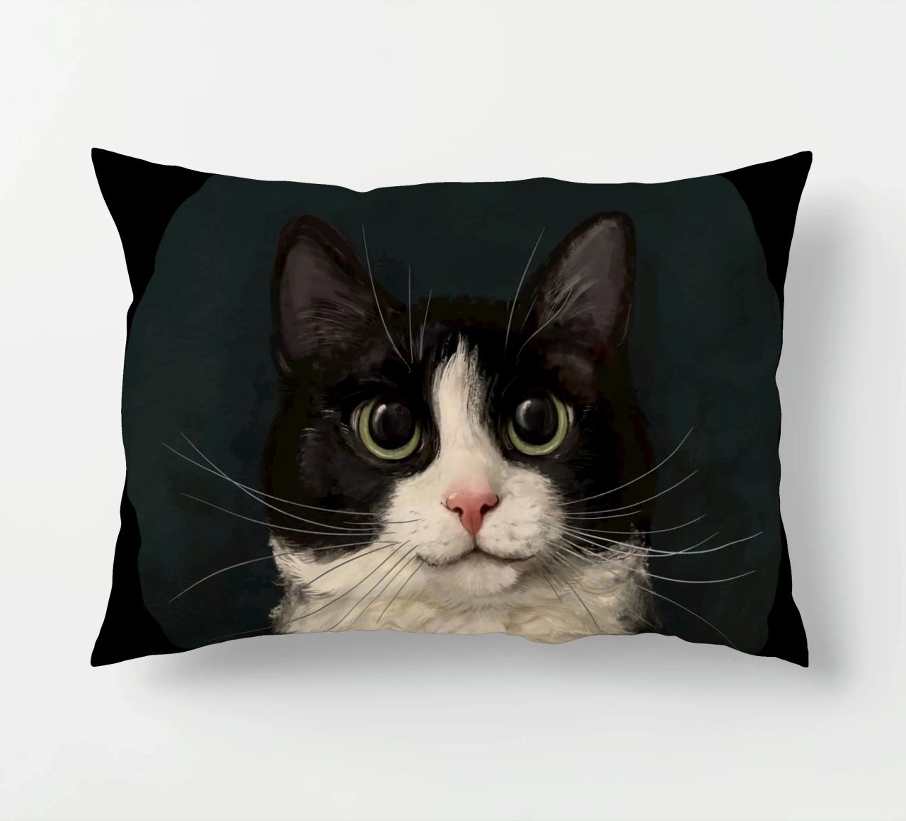 Tuxedo Cat Portrait decorative cushion by Laura Graves
