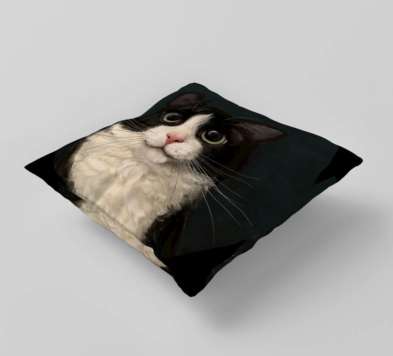 Tuxedo Cat Portrait decorative cushion by Laura Graves