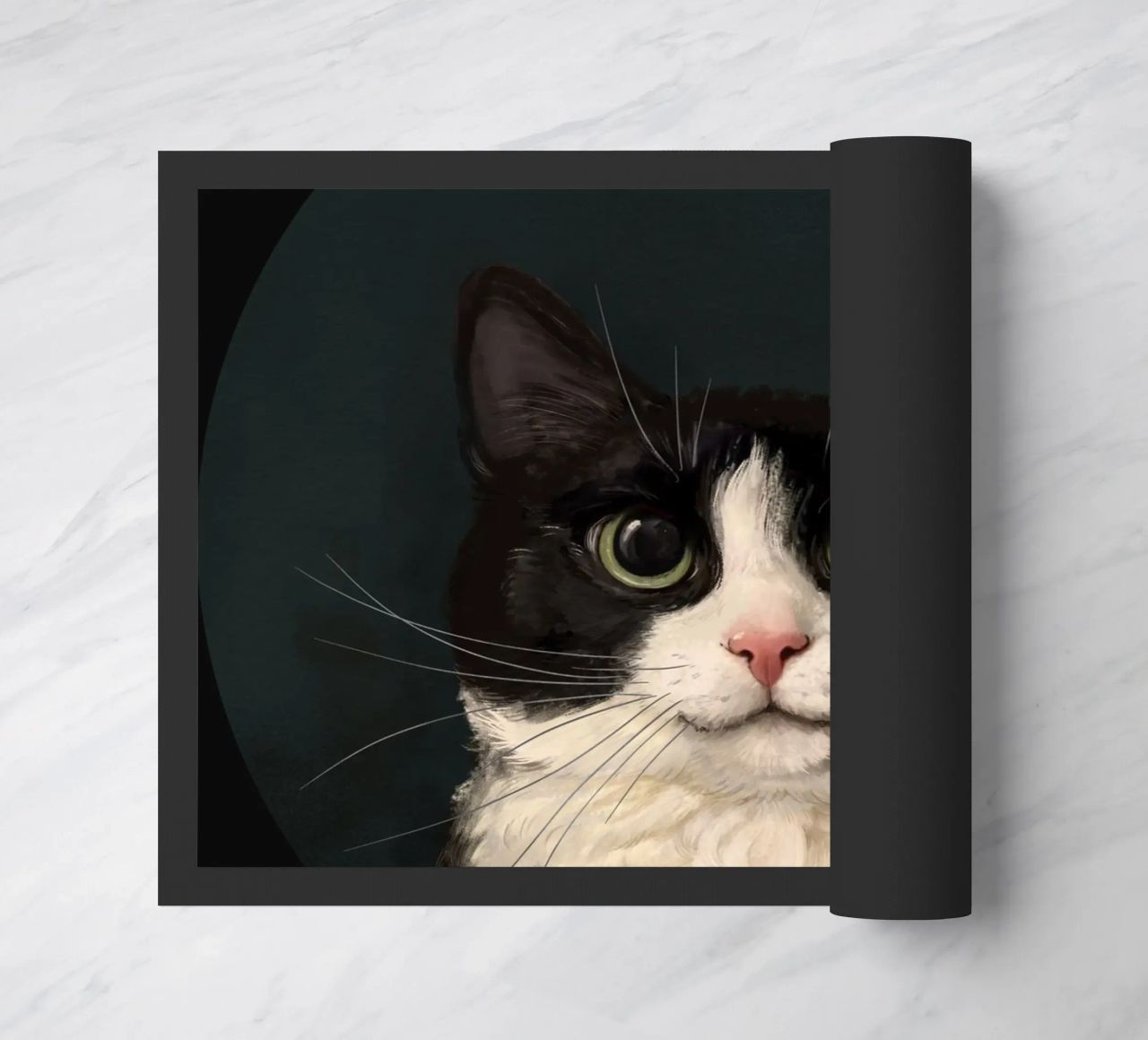 Tuxedo Cat Portrait doormat by Laura Graves