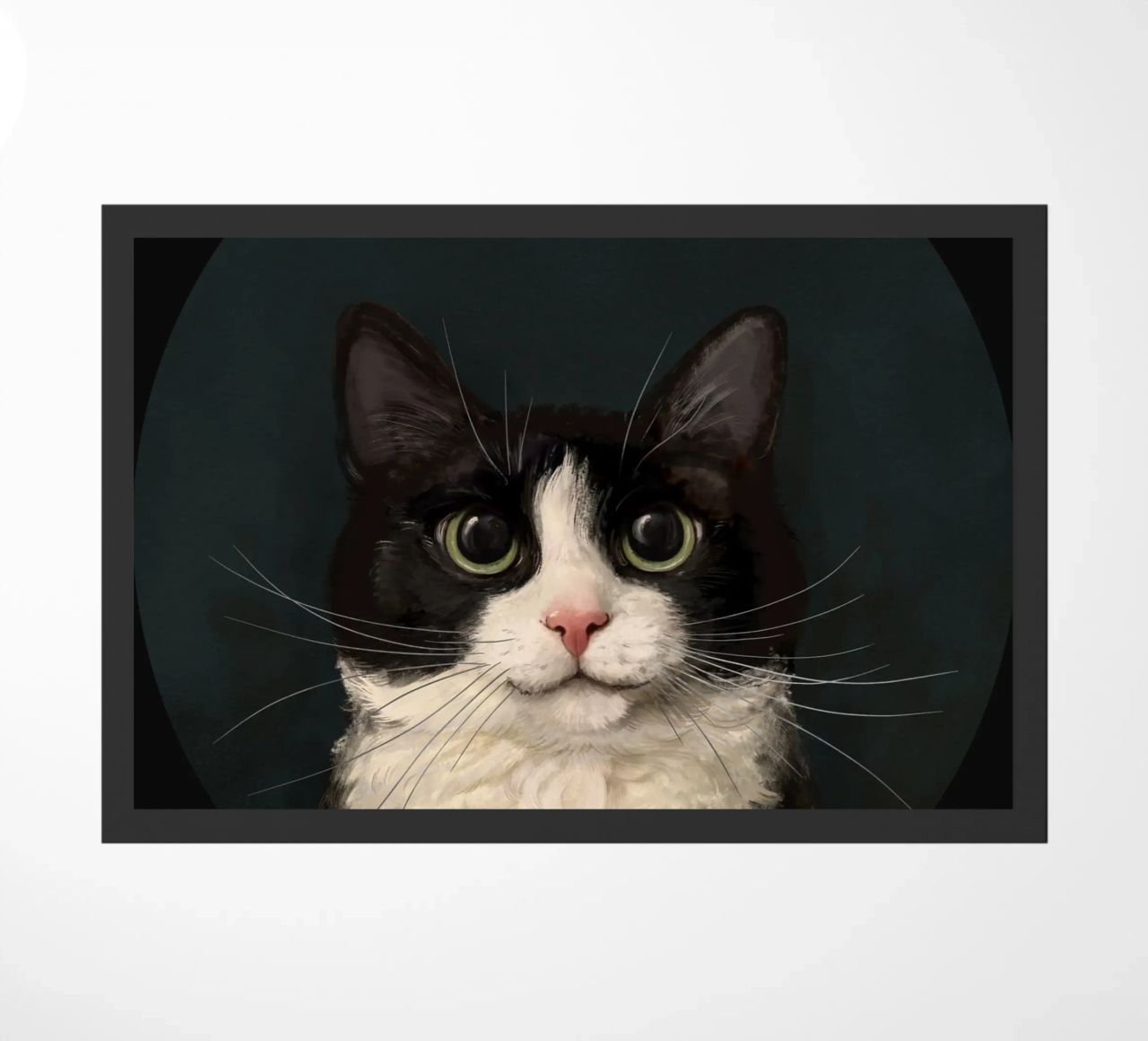 Tuxedo Cat Portrait doormat by Laura Graves