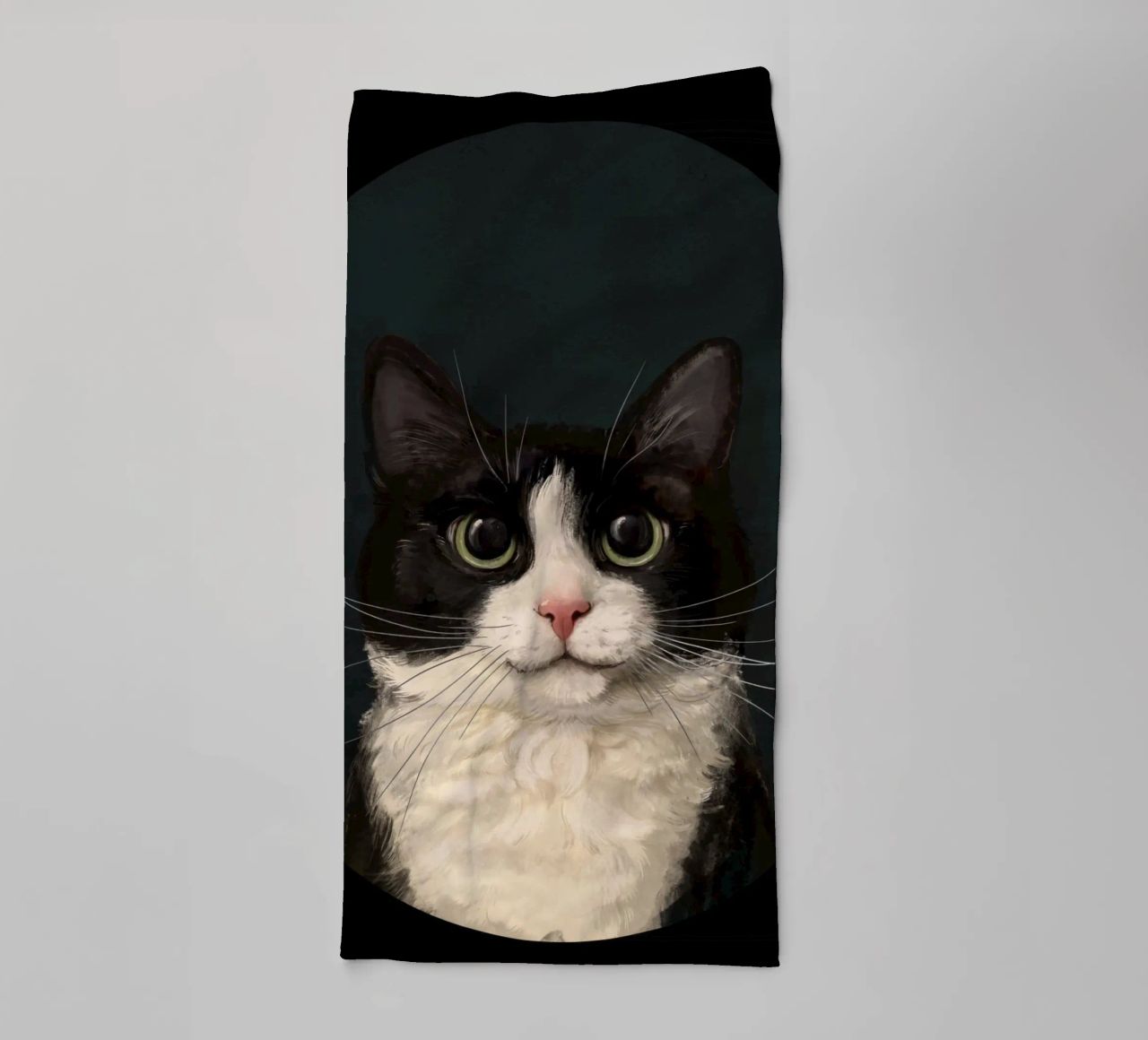 Tuxedo Cat Portrait towel by Laura Graves