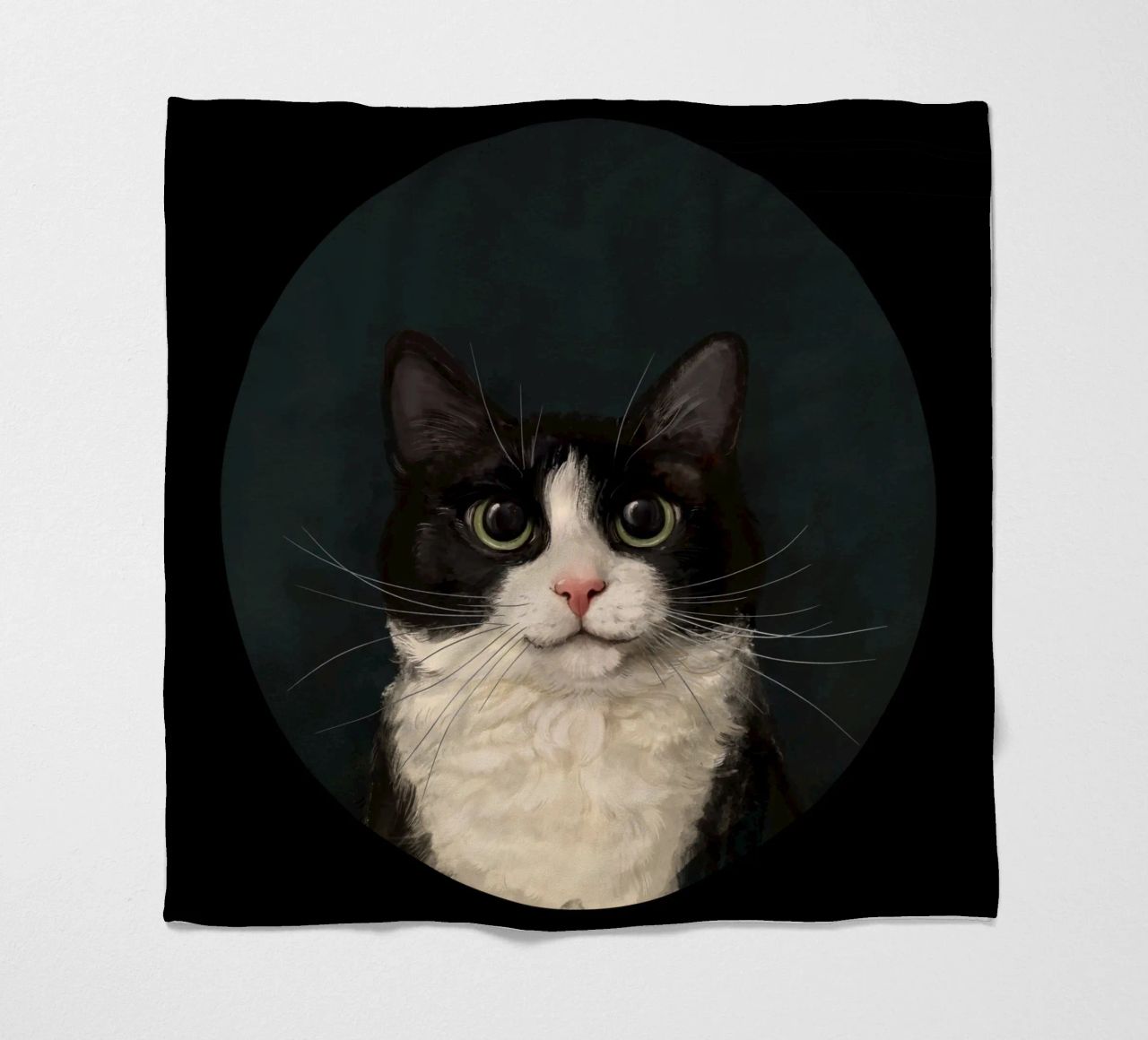 Tuxedo Cat Portrait fleece blanket by Laura Graves