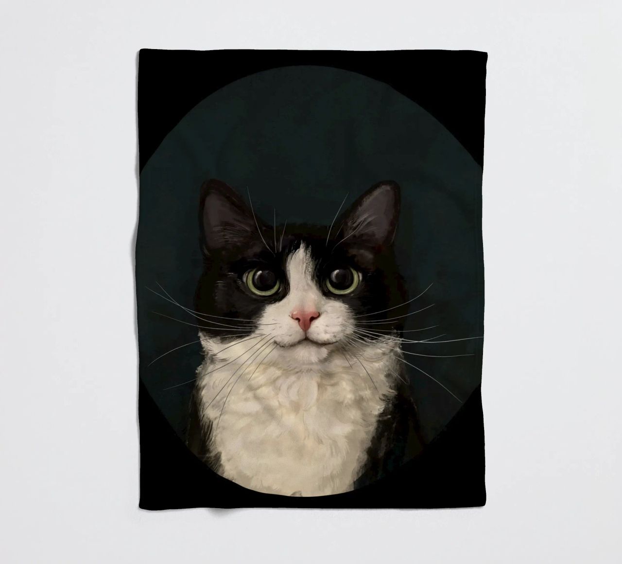 Tuxedo Cat Portrait fleece blanket by Laura Graves