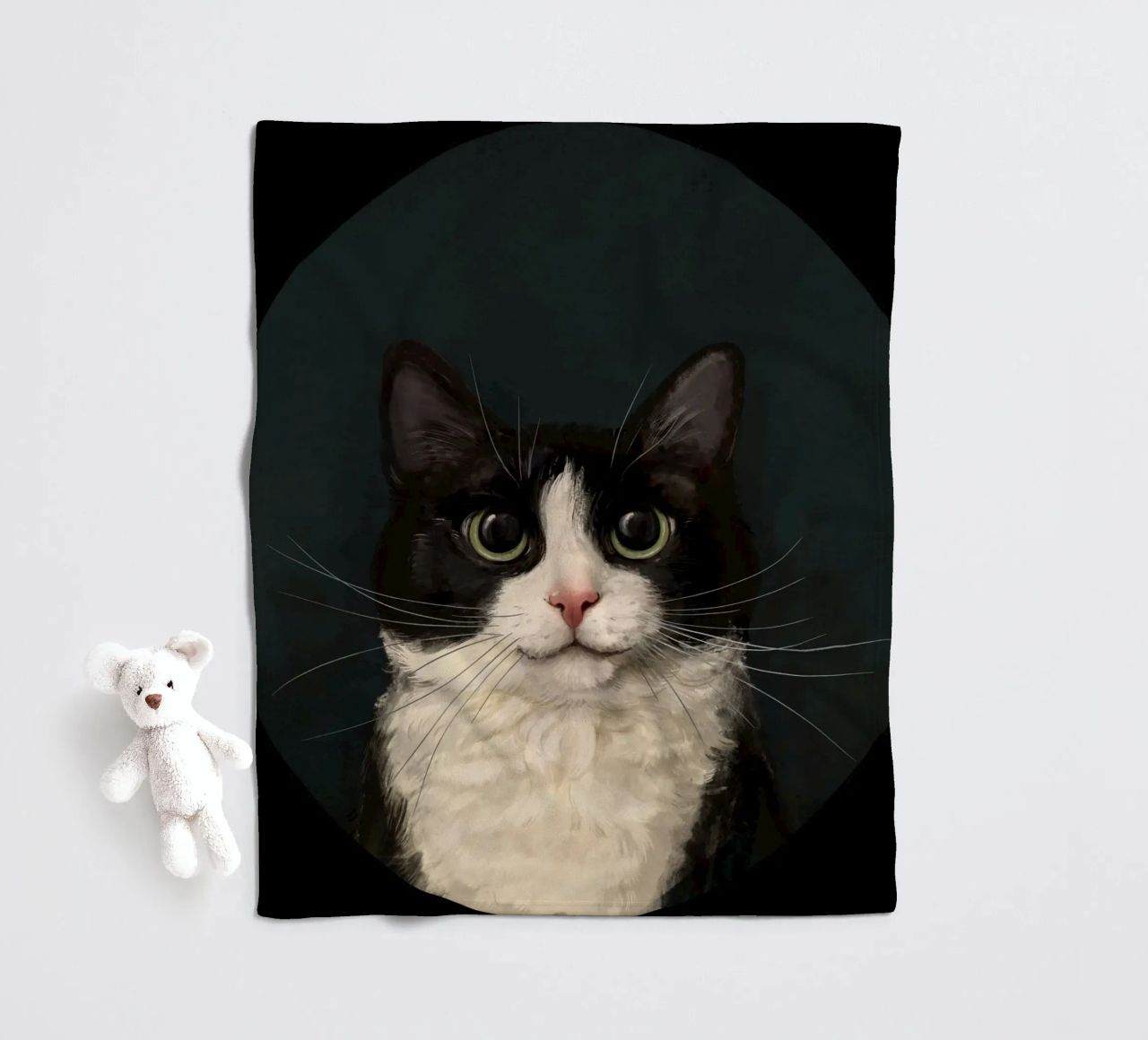 Tuxedo Cat Portrait fleece blanket by Laura Graves