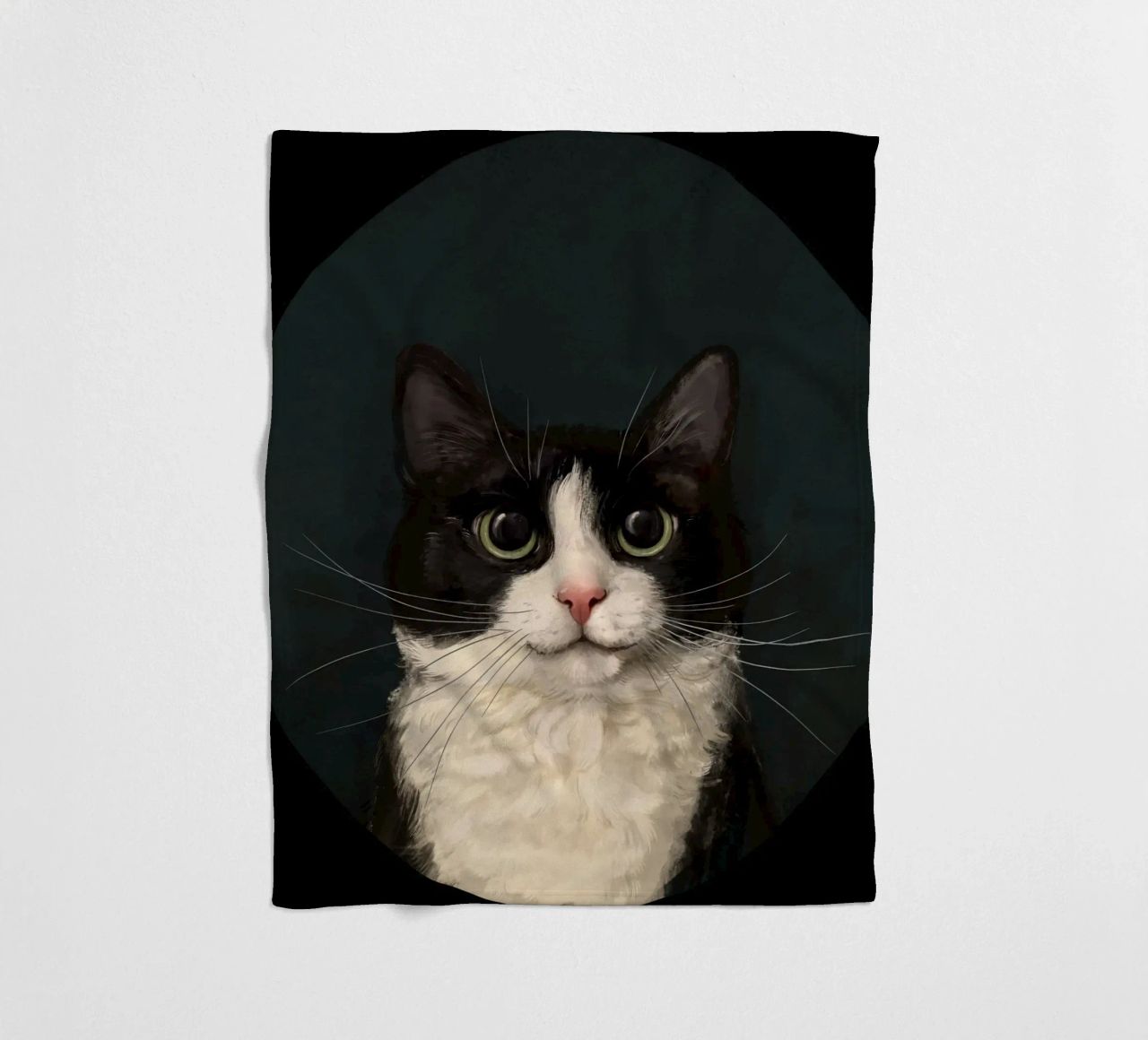 Tuxedo Cat Portrait fleece blanket by Laura Graves