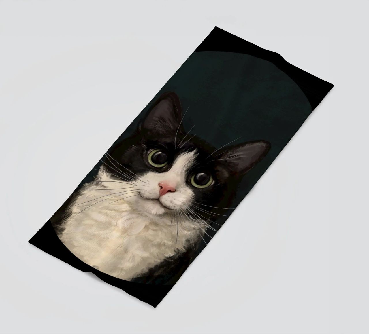 Tuxedo Cat Portrait beach towel by Laura Graves