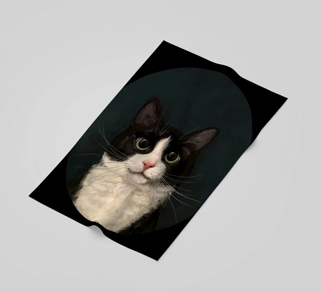 Tuxedo Cat Portrait beach towel by Laura Graves