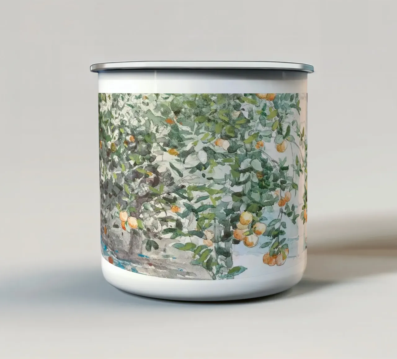 Boho Orange Tree Watercolor tazza in smalto da apoloprints