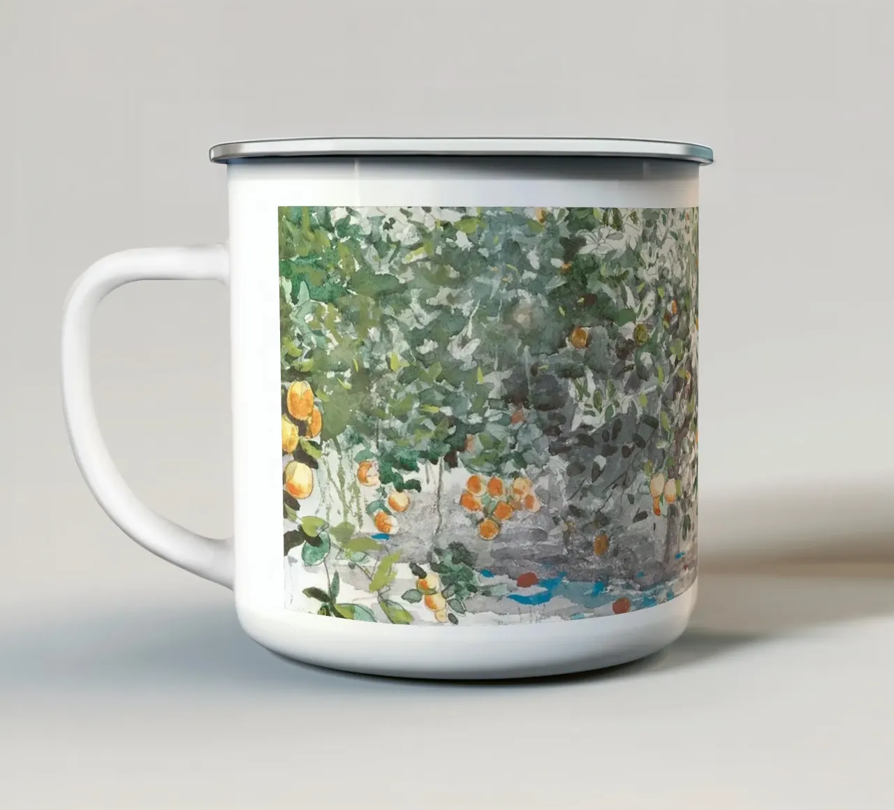 Boho Orange Tree Watercolor tazza in smalto da apoloprints