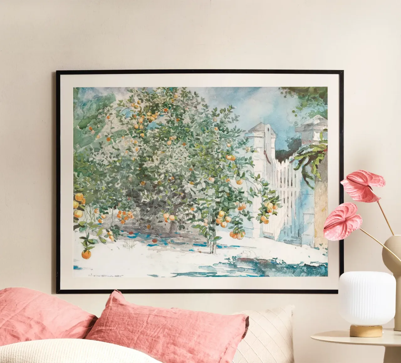 Boho Orange Tree Watercolor carta hahnemühle da apoloprints