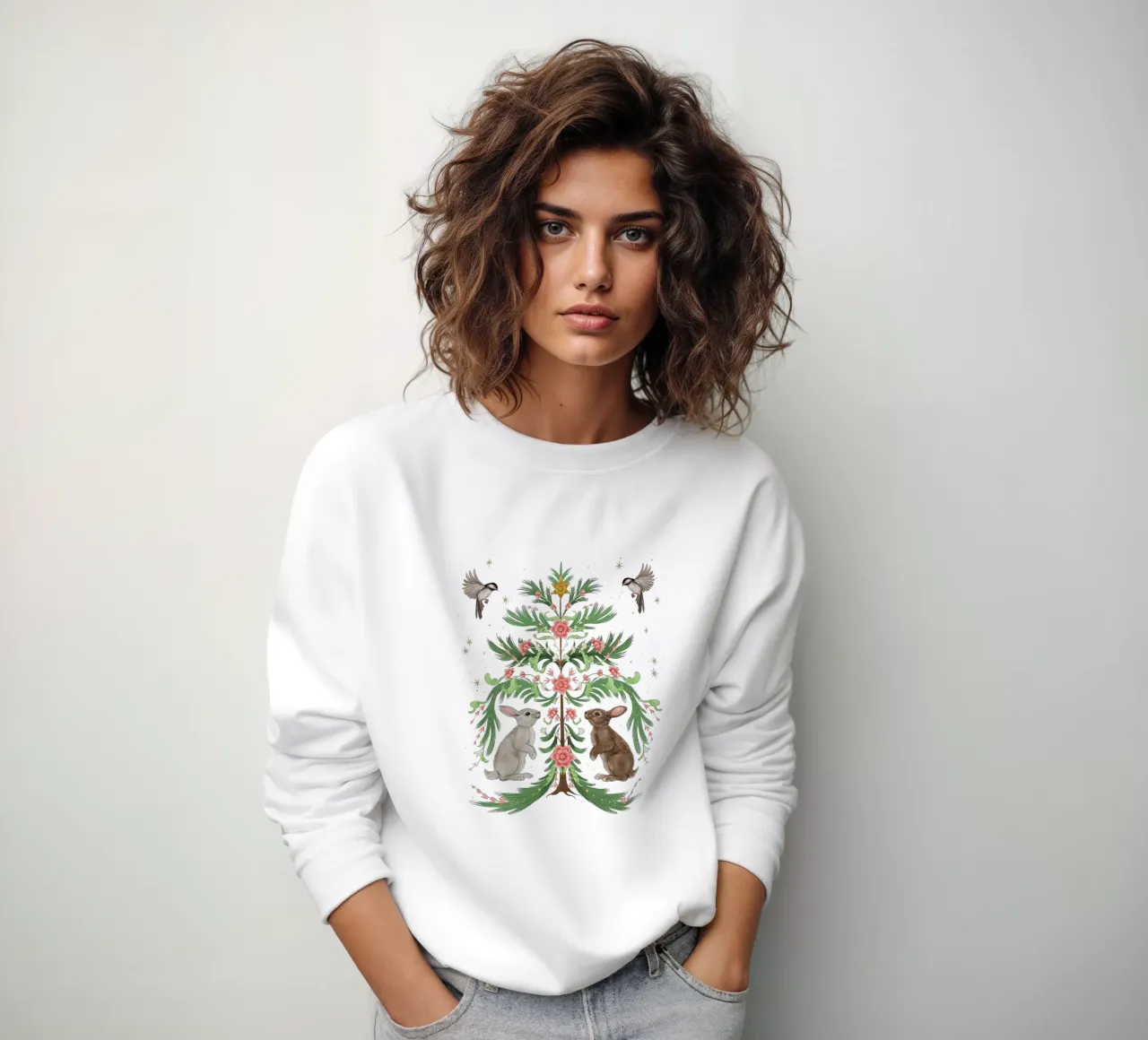 Yule Tree Rabbits sweatshirt van Laura Graves