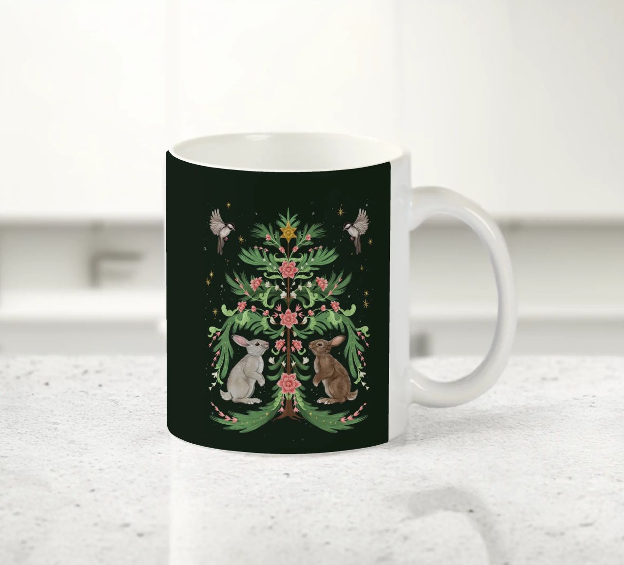 Yule Tree Rabbits tazza in ceramica da Laura Graves