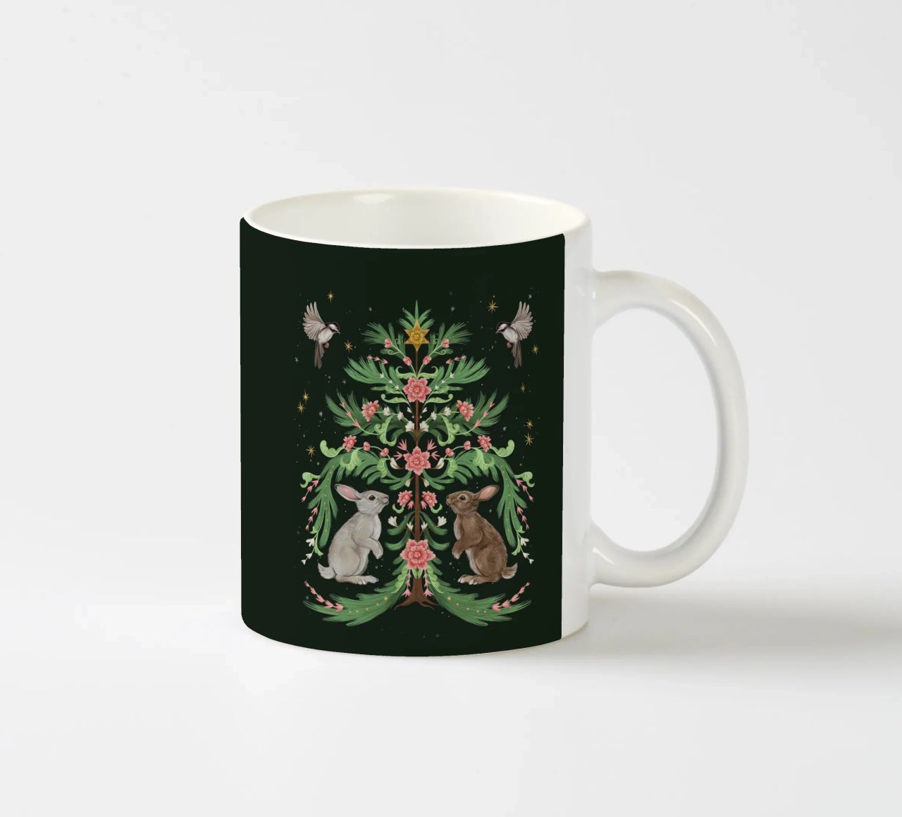 Yule Tree Rabbits tazza in ceramica da Laura Graves