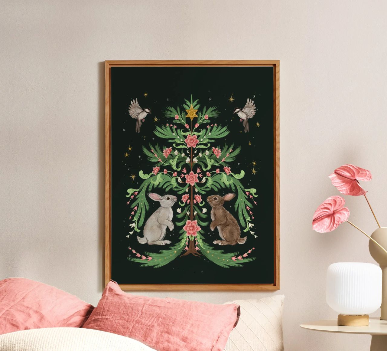 Yule Tree Rabbits alluminio dibond da Laura Graves
