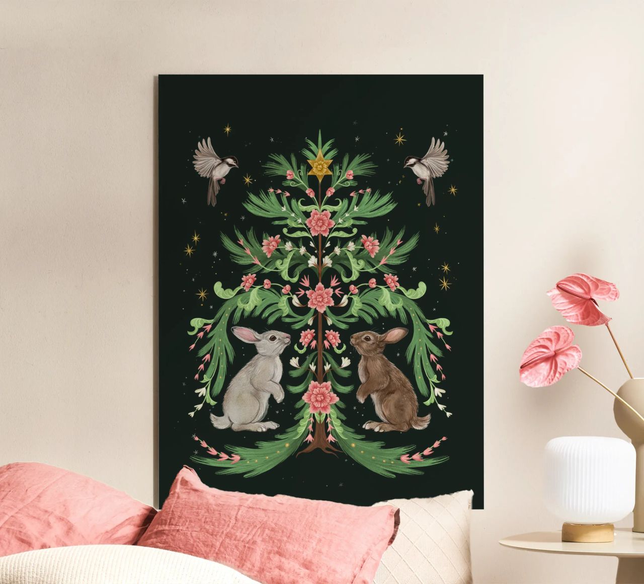 Yule Tree Rabbits alluminio dibond da Laura Graves