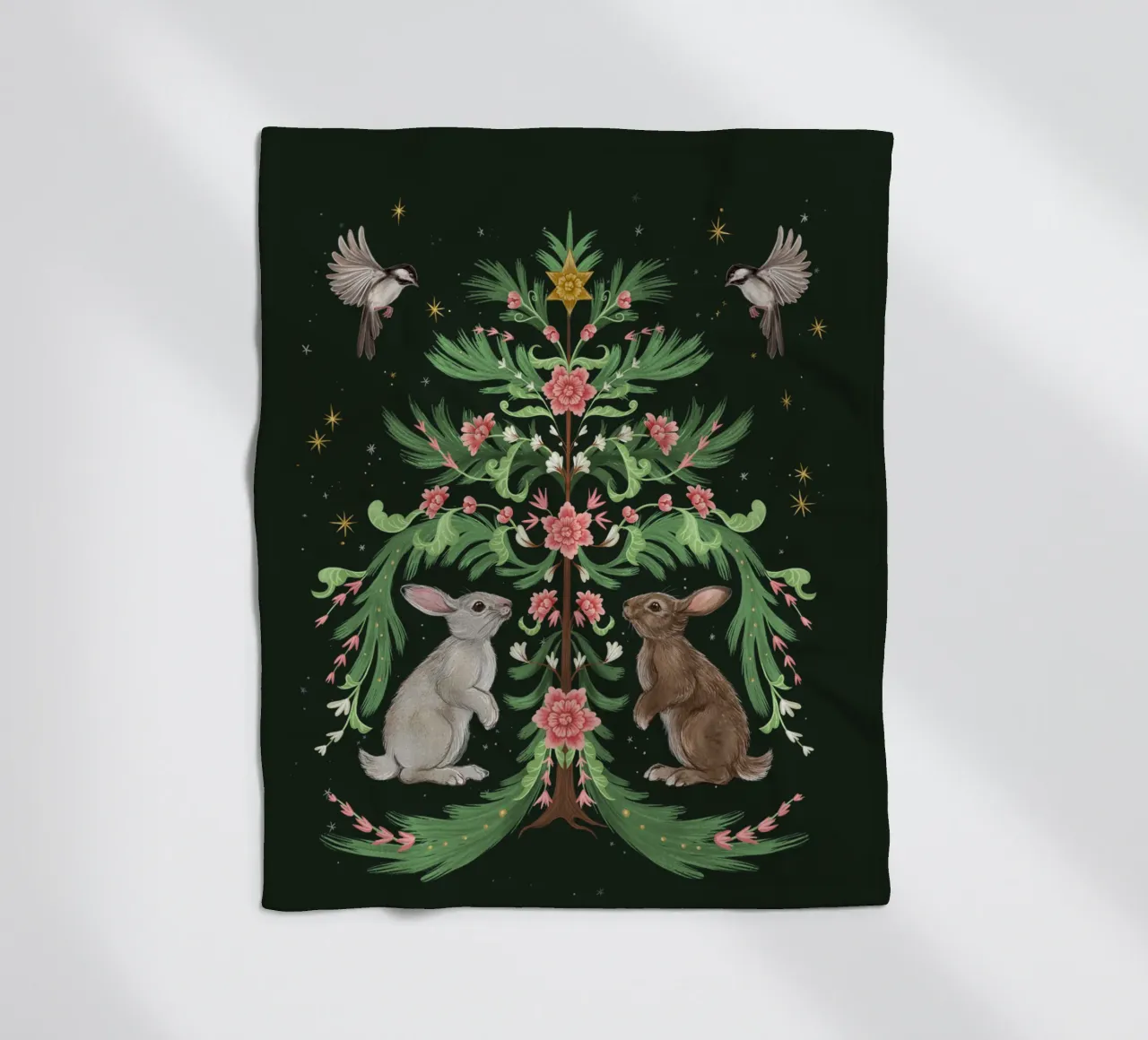 Yule Tree Rabbits coperta in pile da Laura Graves