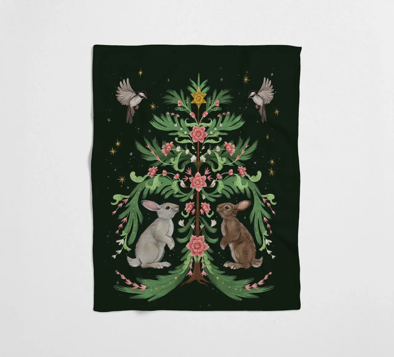 Yule Tree Rabbits coperta in pile da Laura Graves