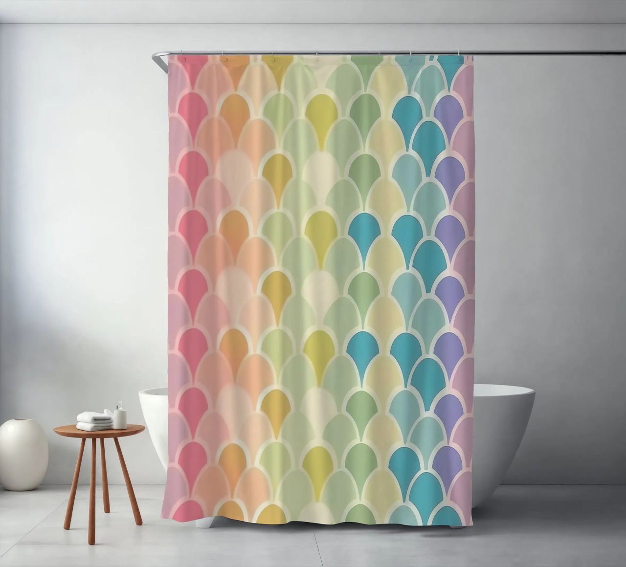 Pastel Rainbow Patterns: Whimsical Design for Every Room shower curtain by HoneyDesignsByK