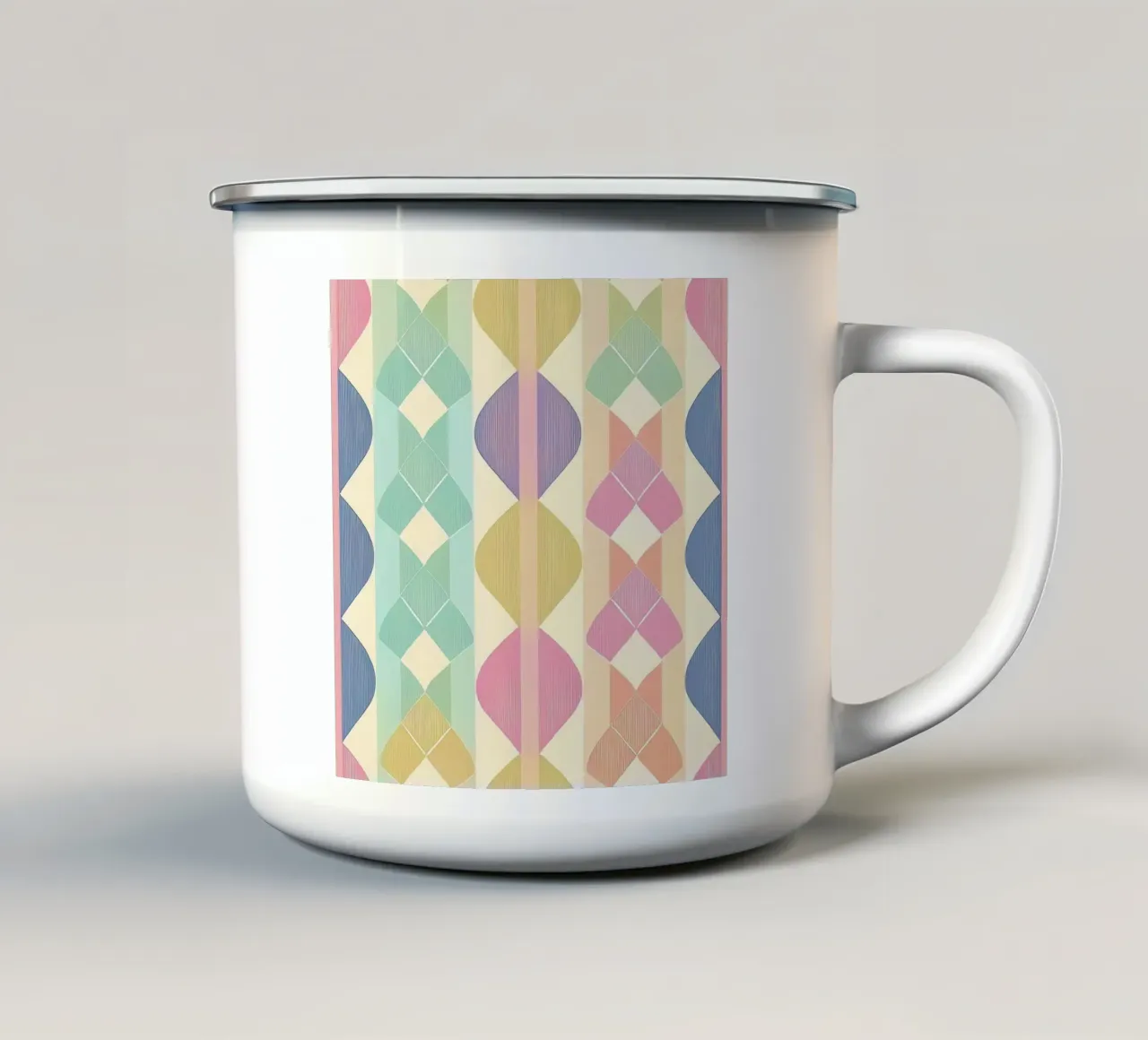 Elegant Geometric Pastel Rainbow Design for Modern Spaces enamel mug by HoneyDesignsByK