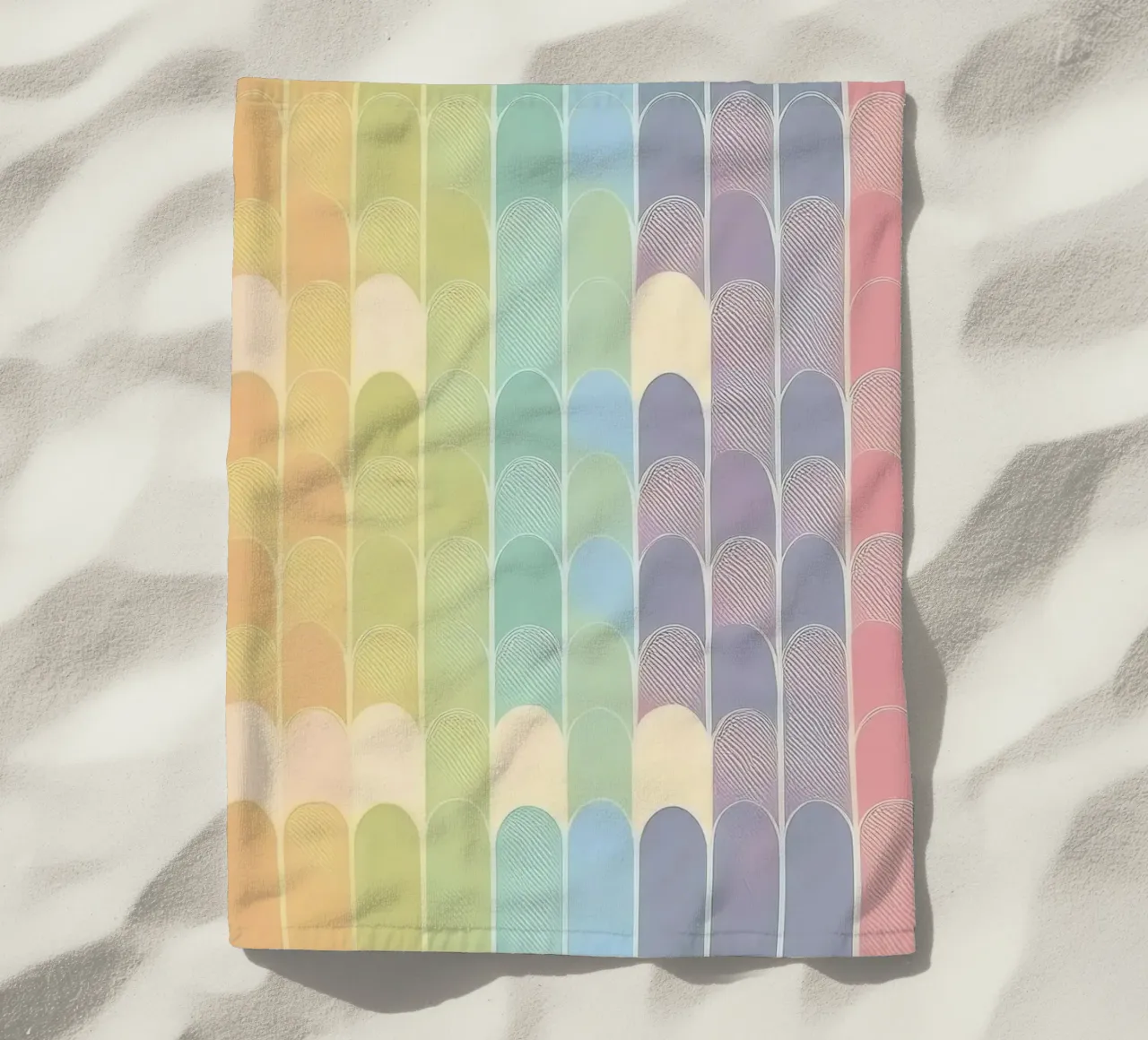 Gradiënt pastel regenboogbogen: Een rustgevend kunstwerk strandhanddoek van HoneyDesignsByK