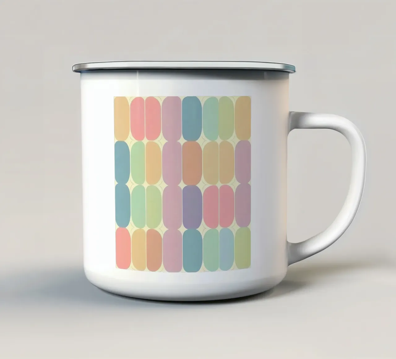 Retro Pastel Ovals: A Playful Pattern for Your Home enamel mug by HoneyDesignsByK