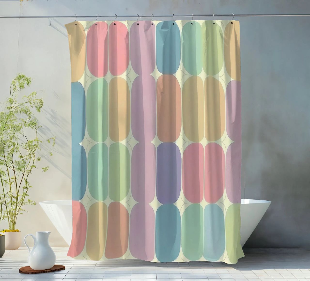 Retro Pastel Ovals: A Playful Pattern for Your Home shower curtain by HoneyDesignsByK