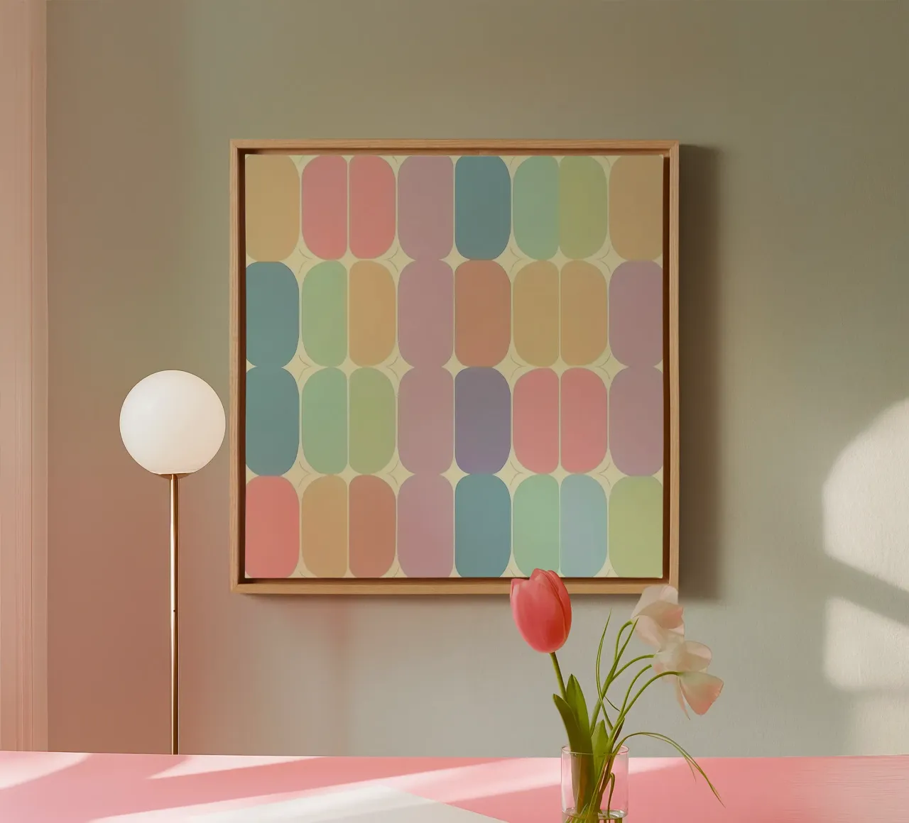 Retro Pastel Ovals: A Playful Pattern for Your Home canvas with Floater frame by HoneyDesignsByK