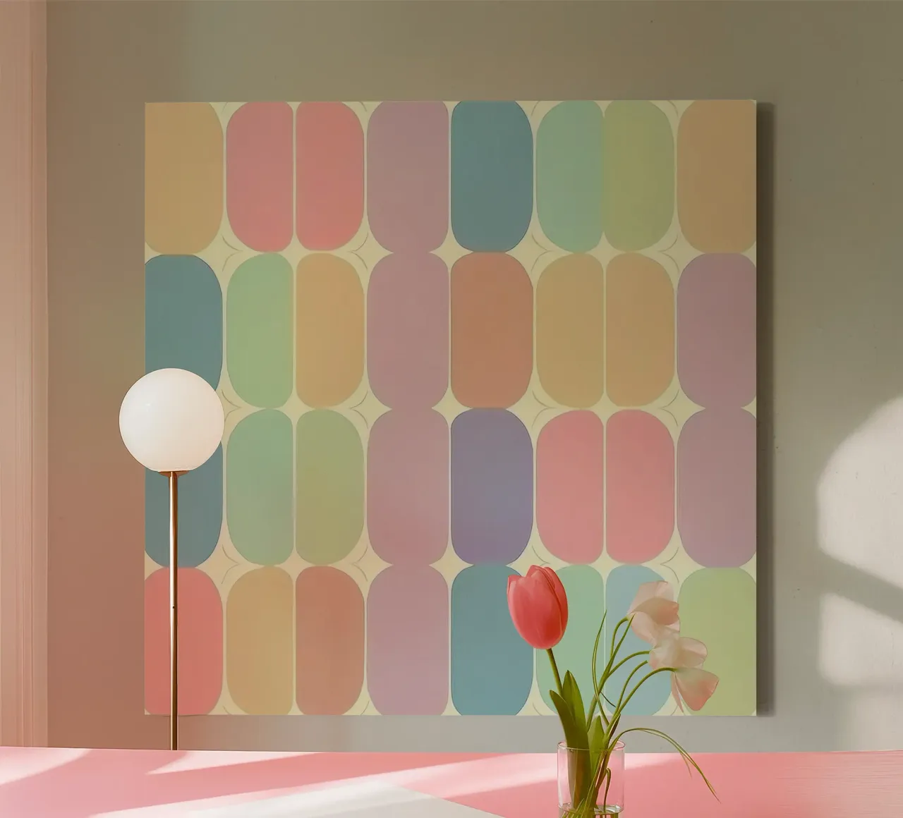 Retro Pastel Ovals: A Playful Pattern for Your Home canvas with Floater frame by HoneyDesignsByK